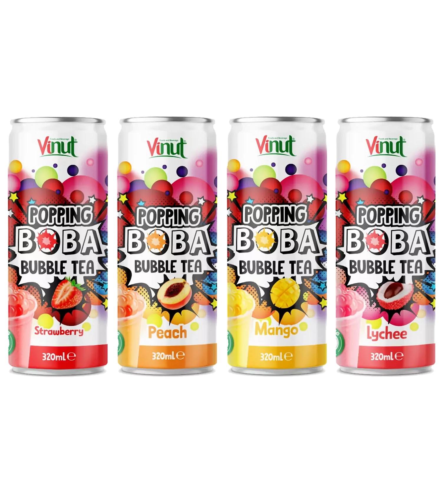 Vinut Popping Bubble Tea 320ml Variety Pack - Natural Fruit Flavours Antioxidant-Rich Ready to Drink - Strawberry Peach Mango Lychee 4 Mixed Packs - Buy Online on SooperMarket.com