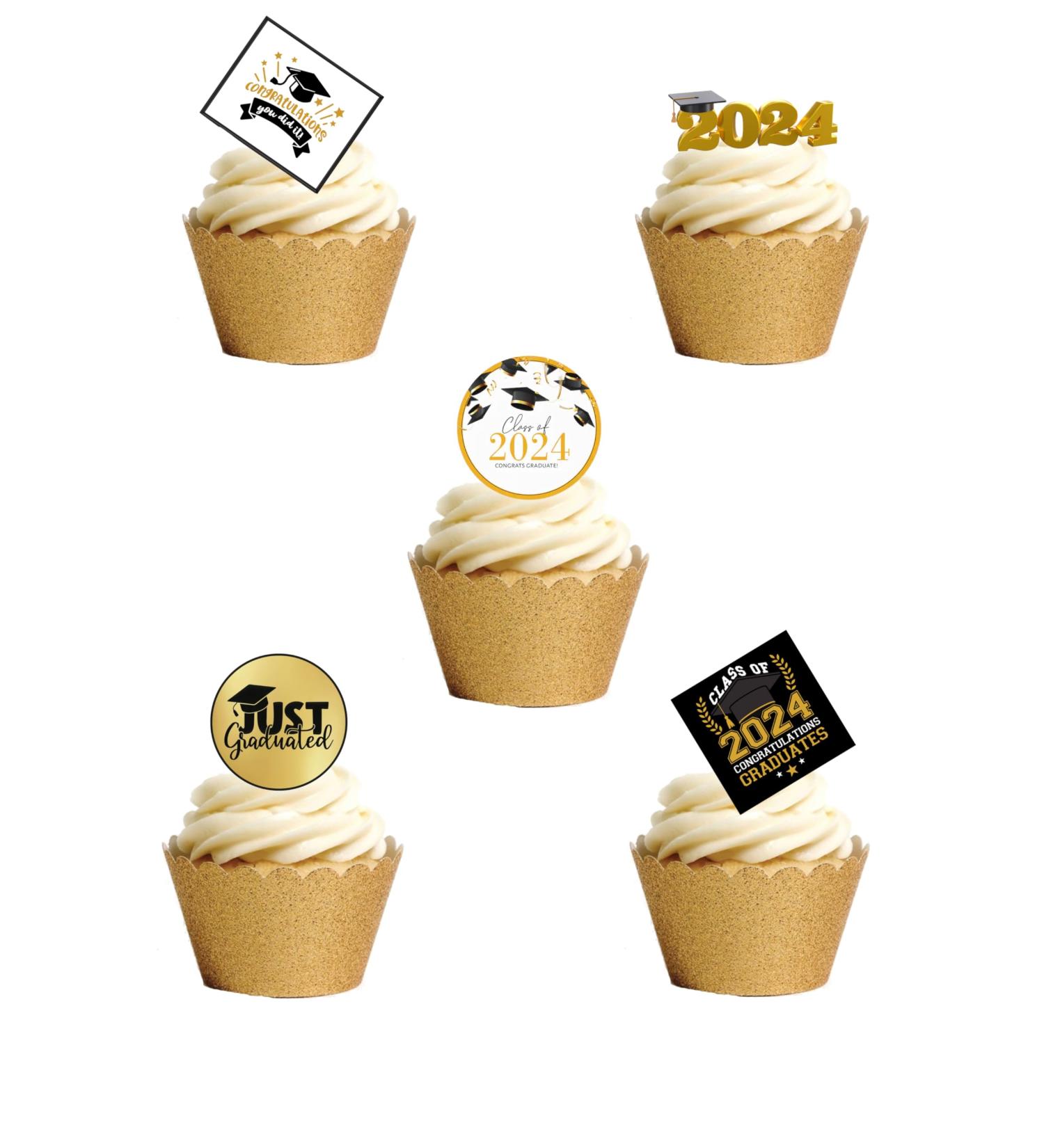 24 Stand Up Graduation Student Celebration 2024 Themed Edible Wafer Paper Cake Toppers Decorations