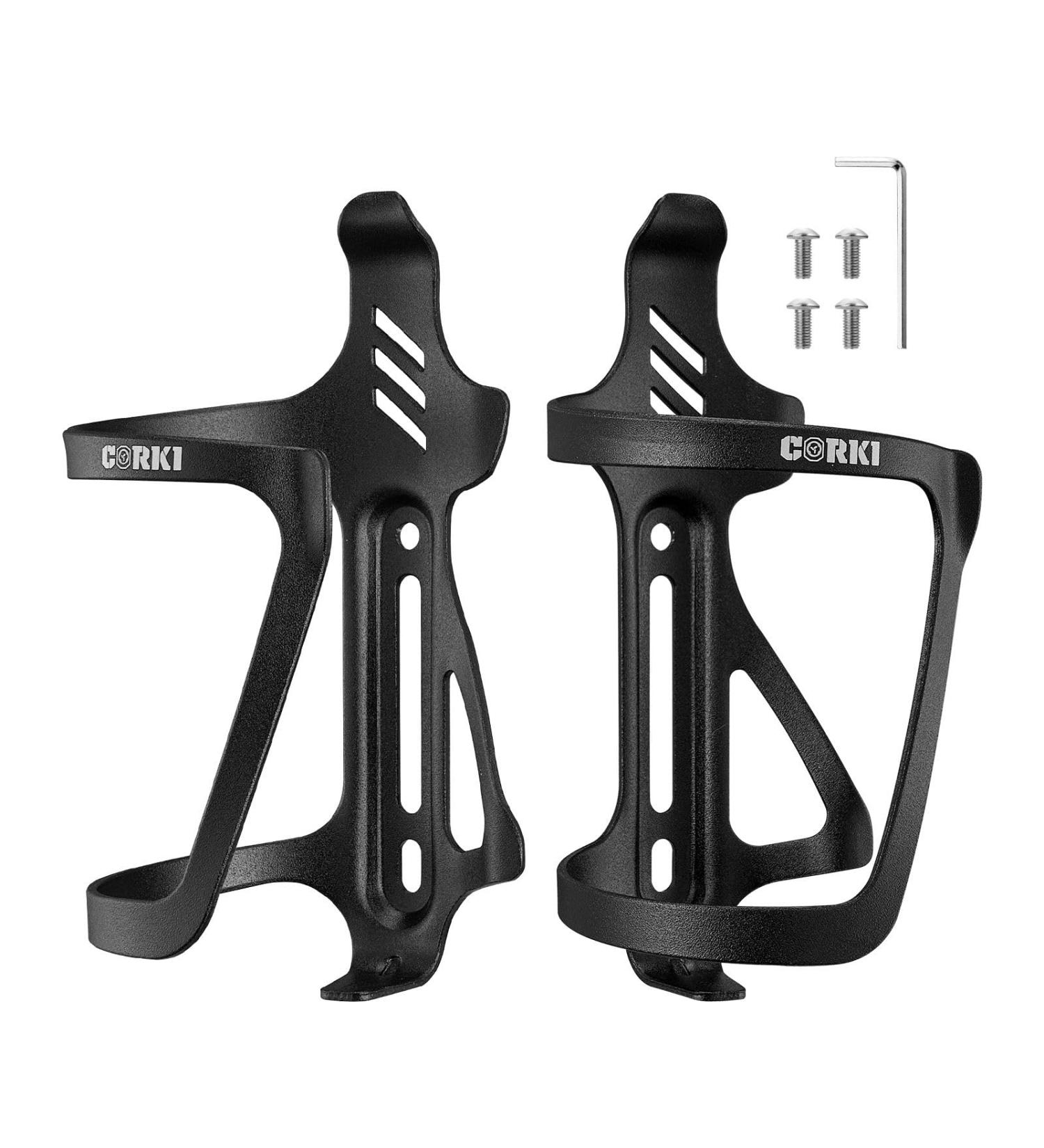 Corki Cycles Bike Bottle Holder - Right & Left Slide-Entry for Racing MTB & E-Bikes - Aluminum Black 2-Pack - Buy Online on SooperMarket.com