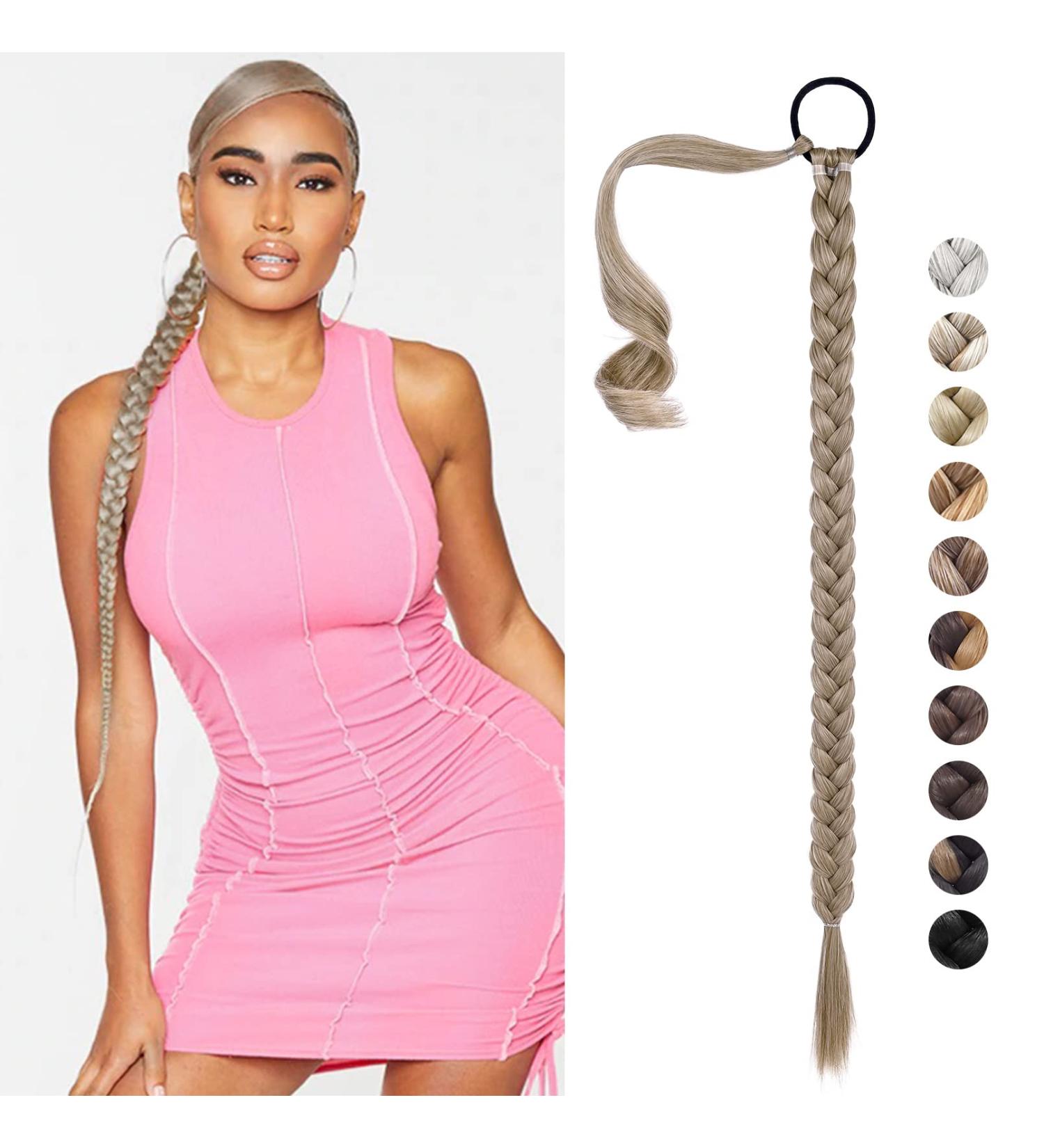 REECHO DIY Braided Ponytail Extension - Long Straight Synthetic Hairpiece Ash Brown 34 Inch - Buy Online on SooperMarket.com
