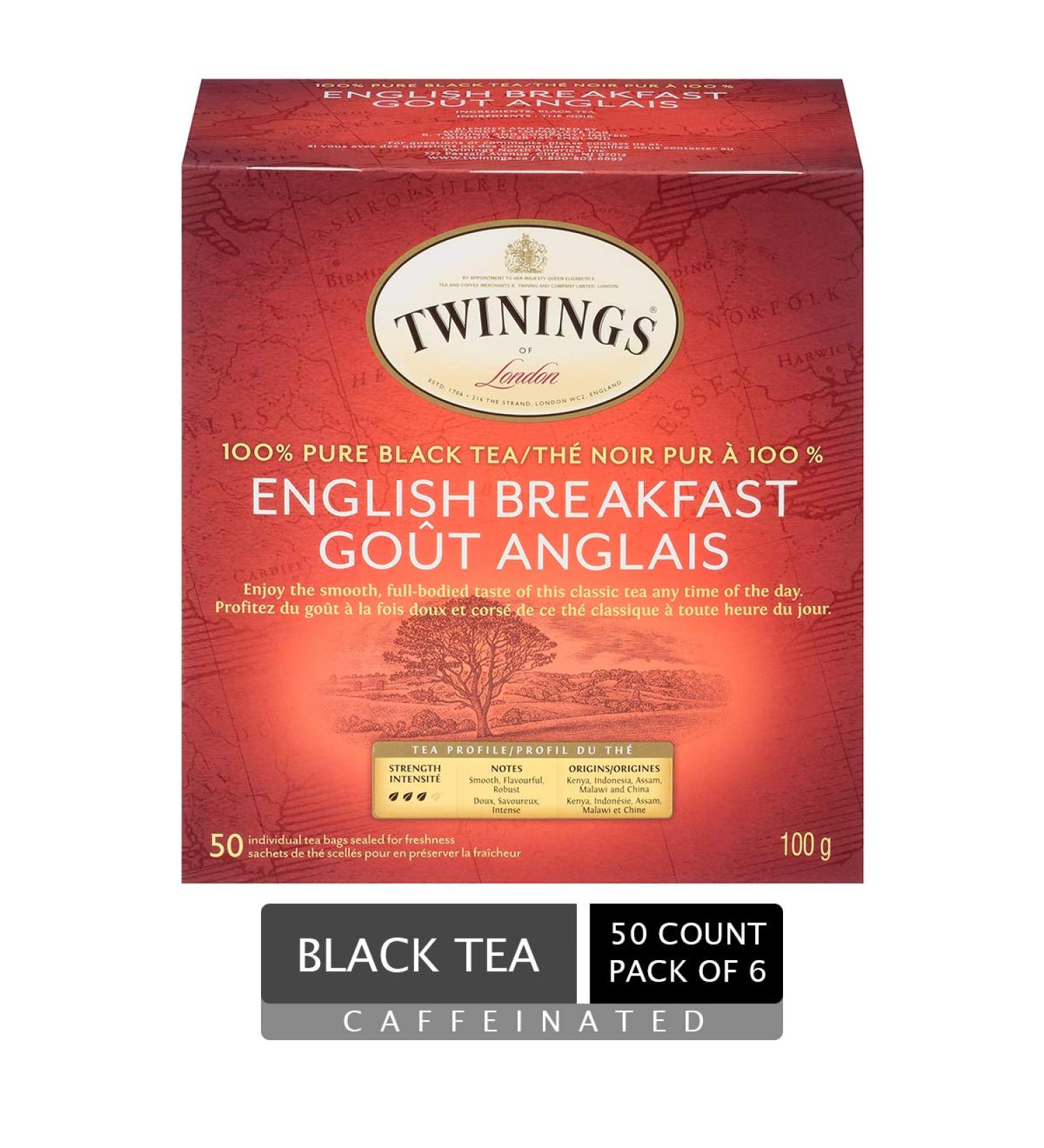 Twinings Classic English Breakfast Individually Wrapped Tea Bags | Caffeinated Smooth Flavourful Robust | 50 Count (Pack of 6) English Breakfast 50 Count (Pack of 6) - Buy Online on SooperMarket.com
