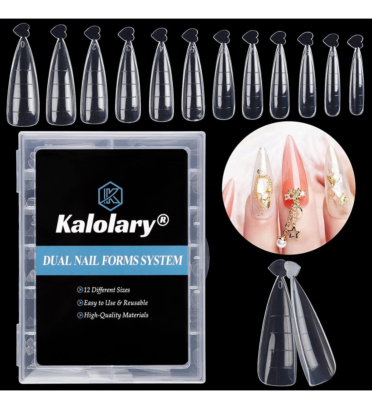 Kalolary 120Pcs Clear Dual Nail System - MOOLD ACYLL Stiletto Nail Extension Tips for Nail Art | 12 Sizes with Scale for Perfect Manicure - Buy Online on SooperMarket.com