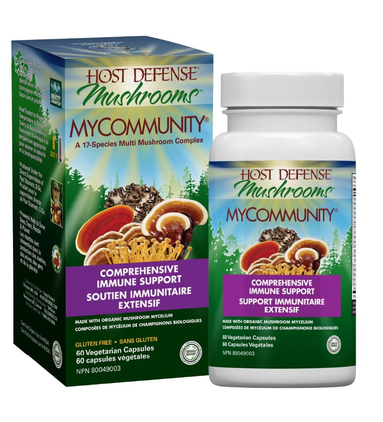 Host Defense MyCommunity Capsules Comprehensive Immune Support with 17 Mushroom Supplements Lion's Mane Chaga Mushroom Reishi Cordyceps Turkey Tail Certified Organic Vegetarian Capsules 60 count (Pack of 1) - Buy Online on SooperMarket.com