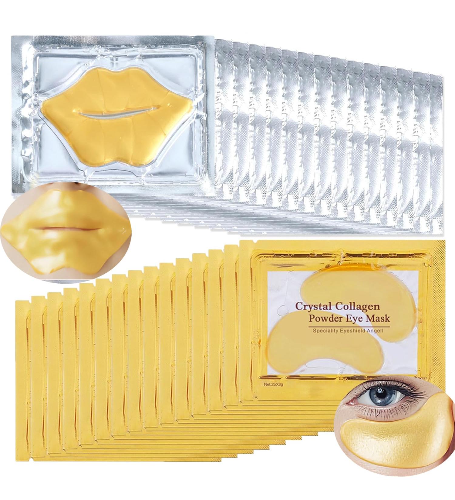 30 Pairs Lip & Eye Masks - 24K Collagen Crystal Under Eye Patches for Dark Circles Puffiness & Fine Lines - Moisturizing Skincare for Women & Men - Buy Online on SooperMarket.com