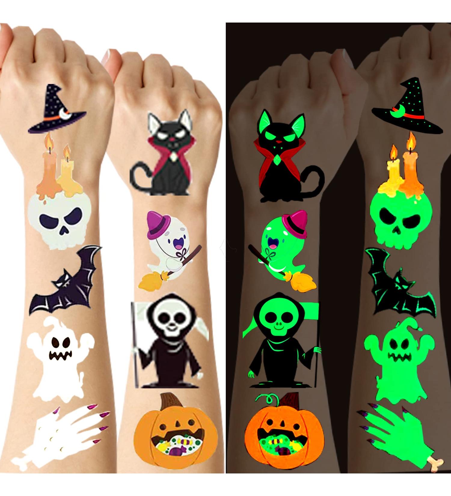 120 Styles Luminous Temporary Tattoos for Kids Party Supplies - Glow in the Dark Decorations & Birthday Favors - 20 Sheets Total with Halloween Stickers - Buy Online on SooperMarket.com