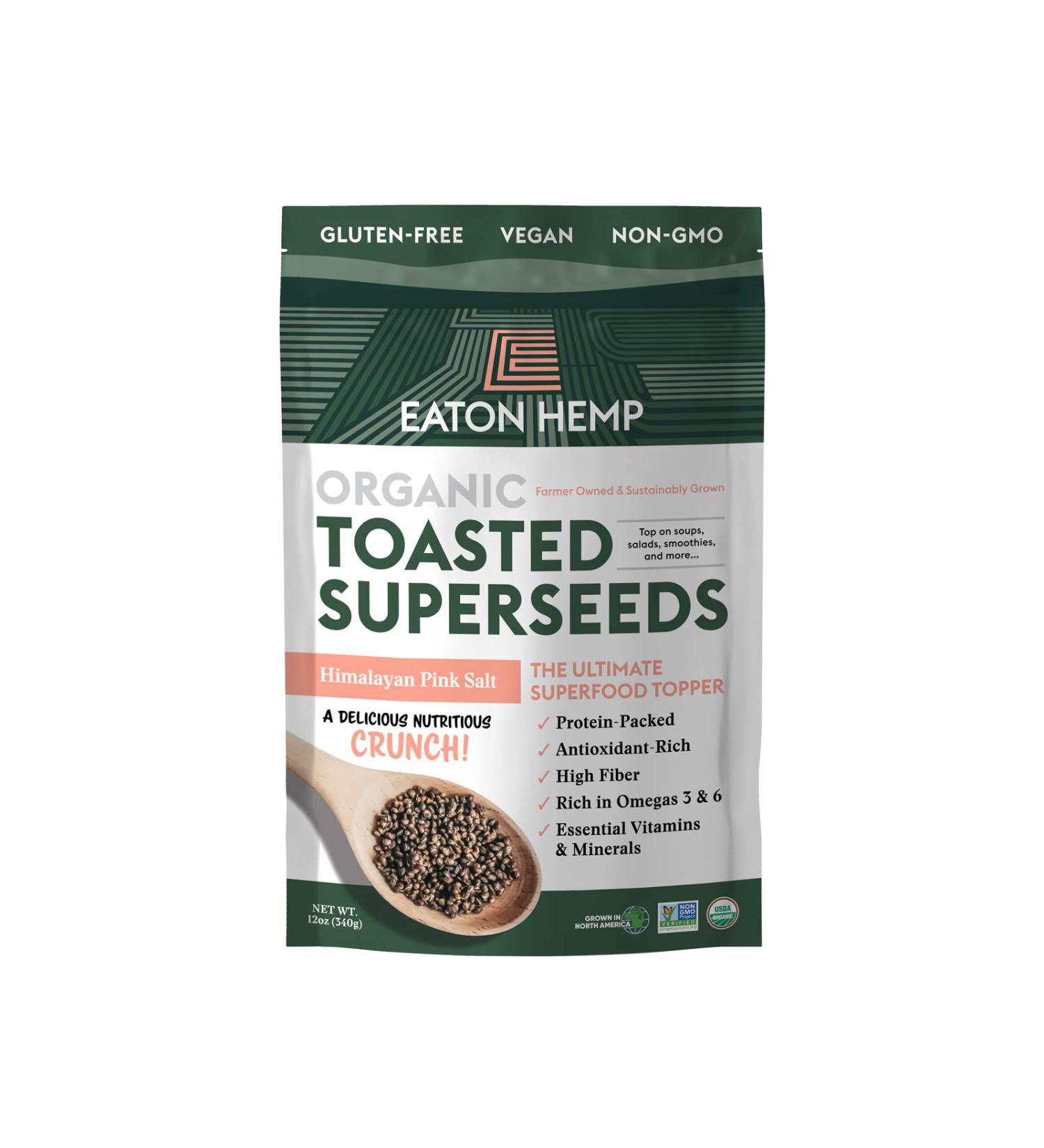 Eaton Hemp Pink Himalayan Sea Salt Toasted Super Seeds 12oz - Organic, High Fiber Plant-based Protein Snack with Natural Spices - Non-GMO, Gluten-free, Keto Friendly - Buy Online on SooperMarket.com