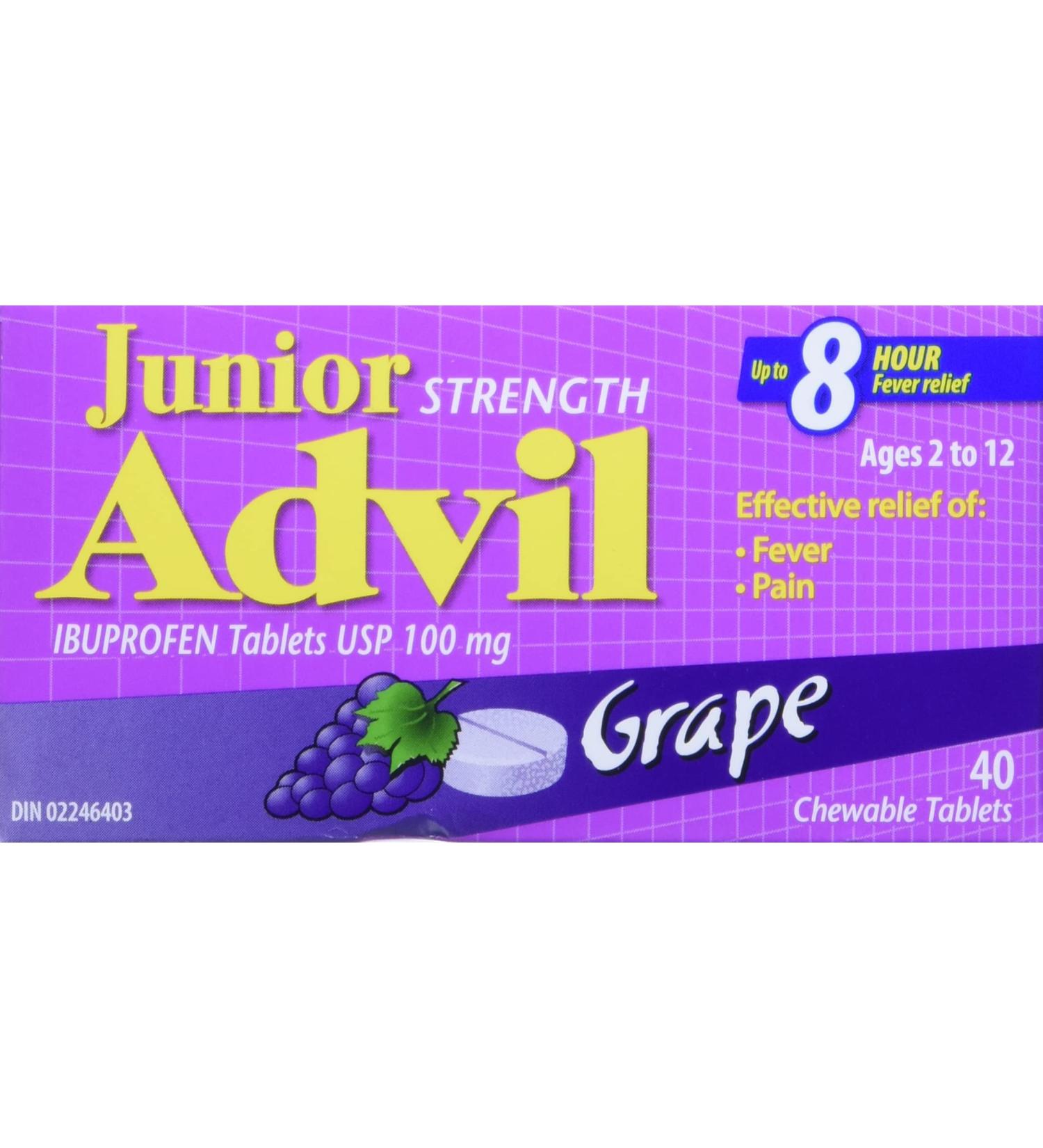 Junior Strength Advil Grape (40 ct) Chewable Tablets for Pain & Fever Relief - Buy Online on SooperMarket.com