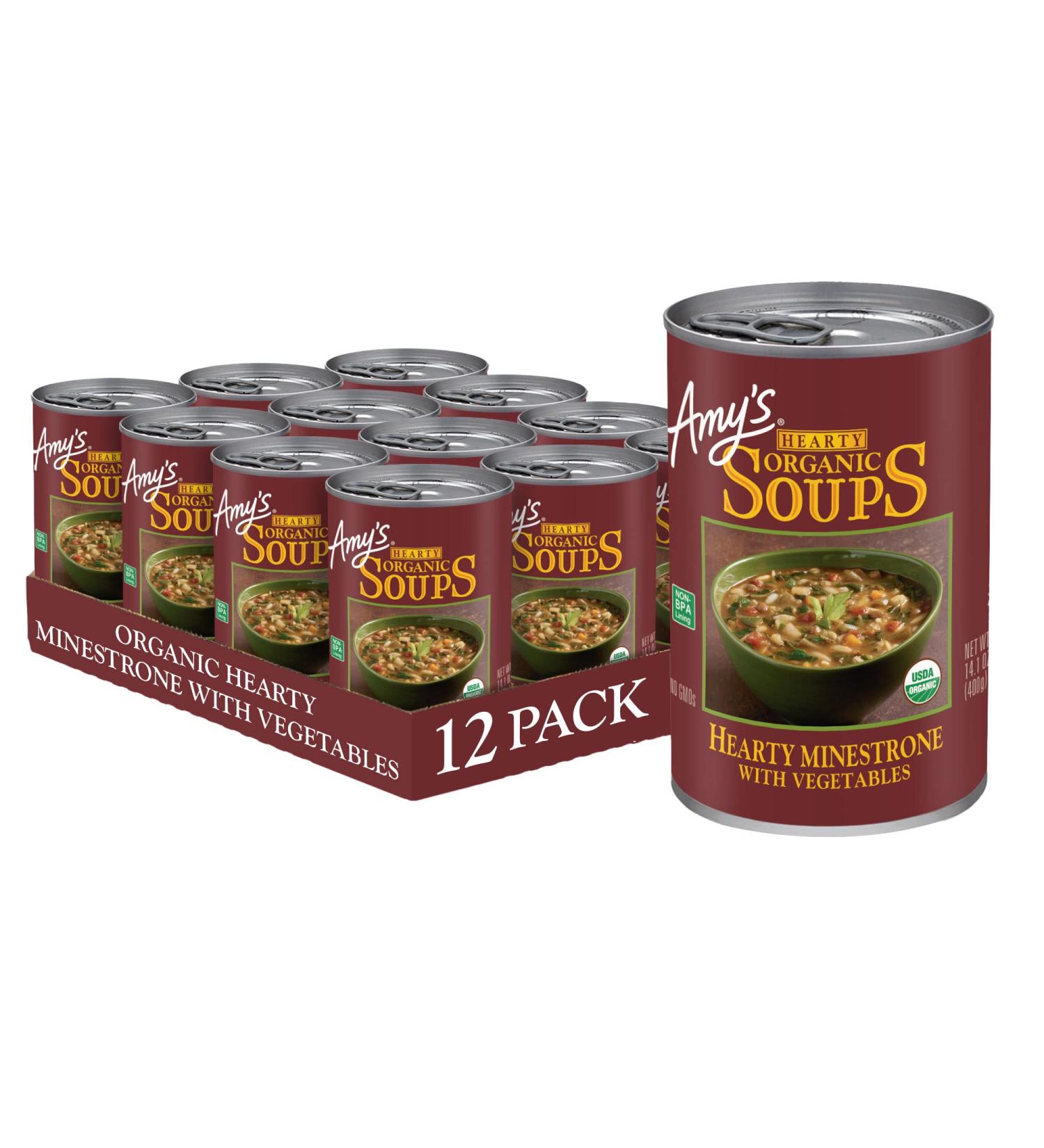 Amy's Soup Vegan Organic Hearty Minestrone 14.1 oz (Pack of 12) - Pasta, Beans, Veggies - Buy Online on SooperMarket.com