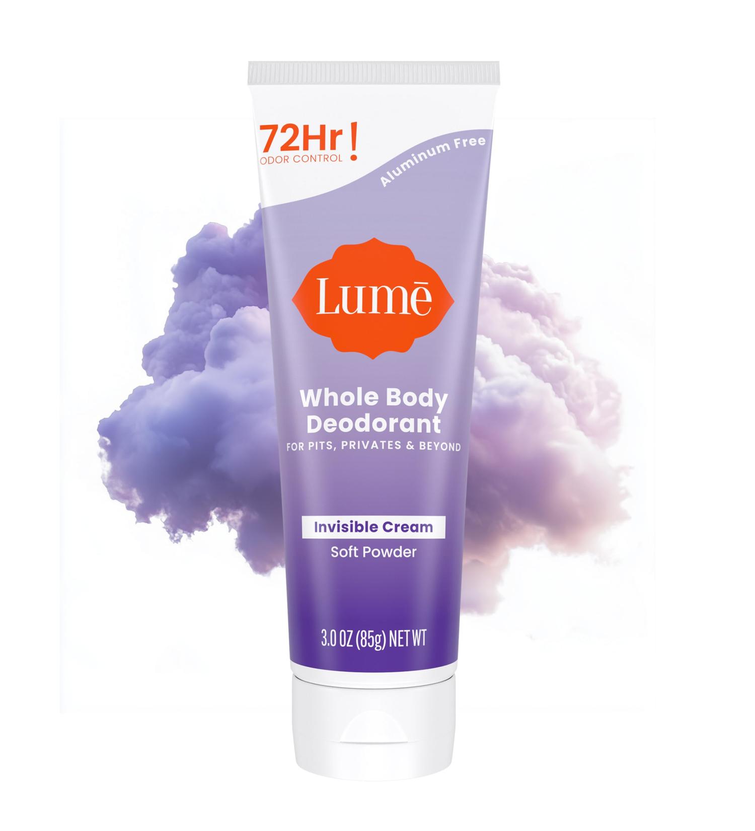 Lume Whole Body Deodorant - Invisible Cream Tube - 72 Hour Odor Control - Aluminum Free Baking Soda Free Skin Safe - 3.0 ounce (Soft Powder) Soft Powder 3 Ounce (Pack of 1) - Buy Online on SooperMarket.com