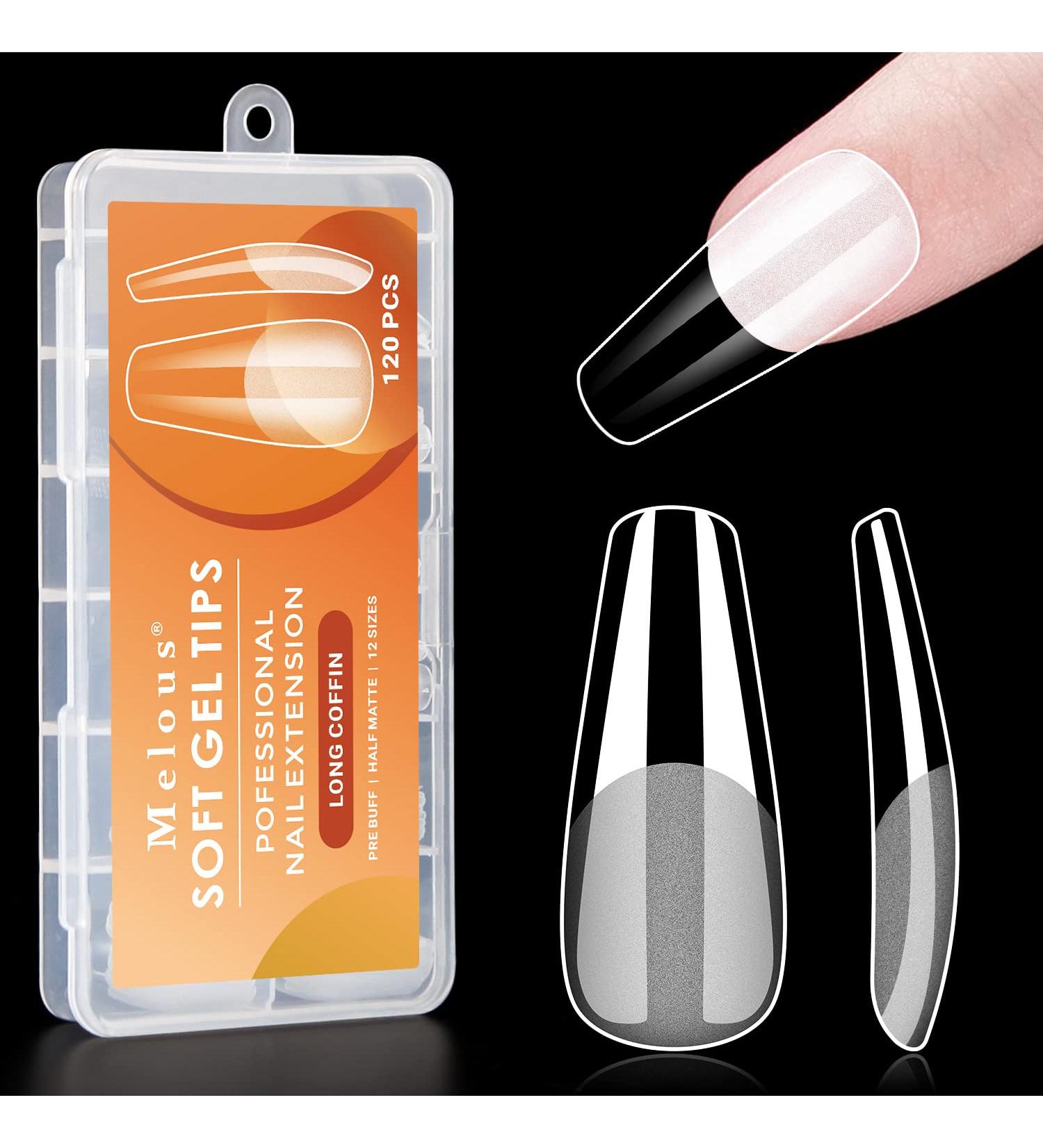 Melous 120PCS Long Coffin Soft Gel Nail Tips - Pre Buff Full Cover, Half Matte A0-120 Pcs - Buy Online on SooperMarket.com