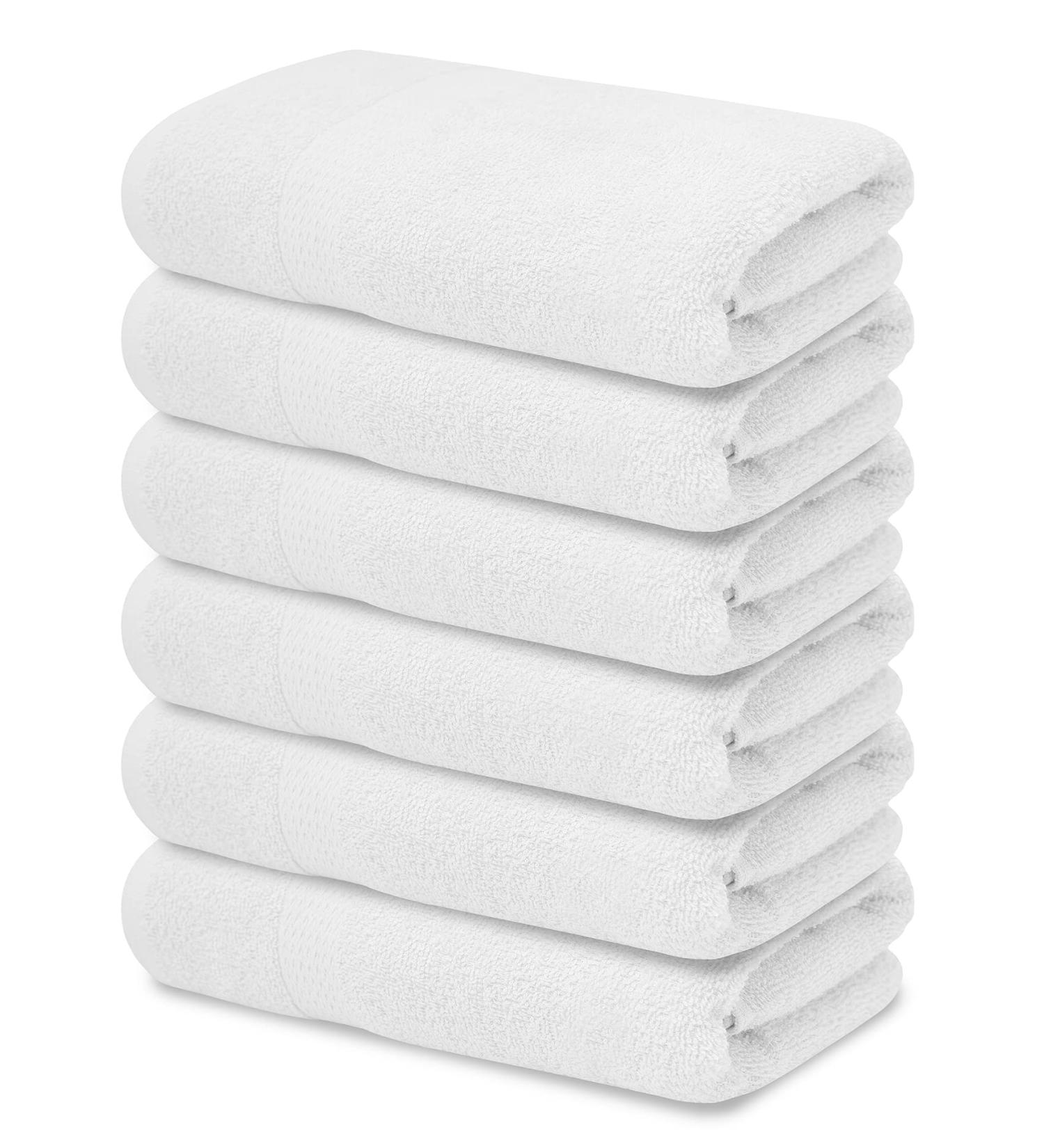 White Cotton Bath Towels Set - Pack of 6 | 24x48 Inch Ultra Soft Spa Towels | 100% Cotton Hotel Collection Towels for Bathroom | Workout Towels - PK 6 - Buy Online on SooperMarket.com