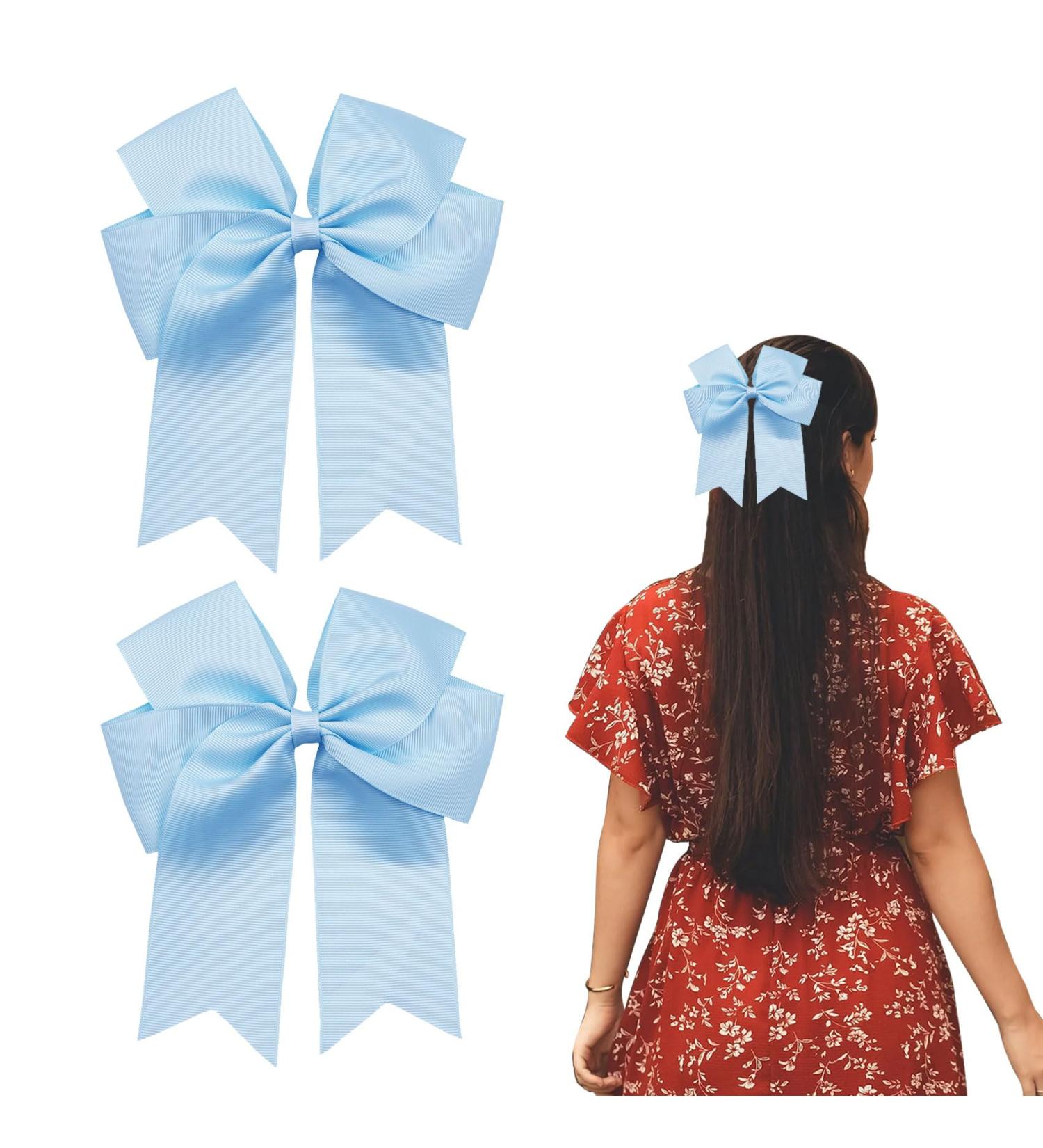 2 Pack 6 inch Bow Hair Clips Large Hair Bow Hair Barrette Clips for Women Girls Blue Hair Bow Light Blue - Buy Online on SooperMarket.com
