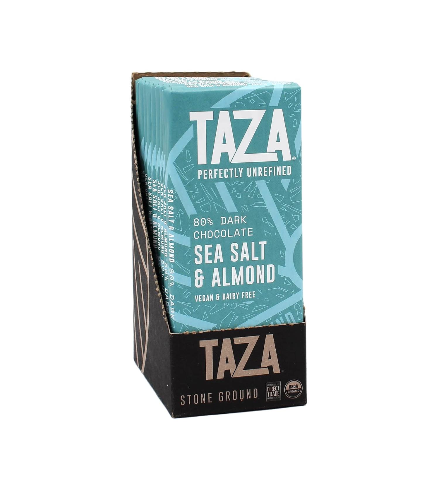 Taza Chocolate Organic Amaze Bar 80% Dark - Sea Salt Almond - Vegan - 2.5 oz (10 Count) - Buy Online on SooperMarket.com