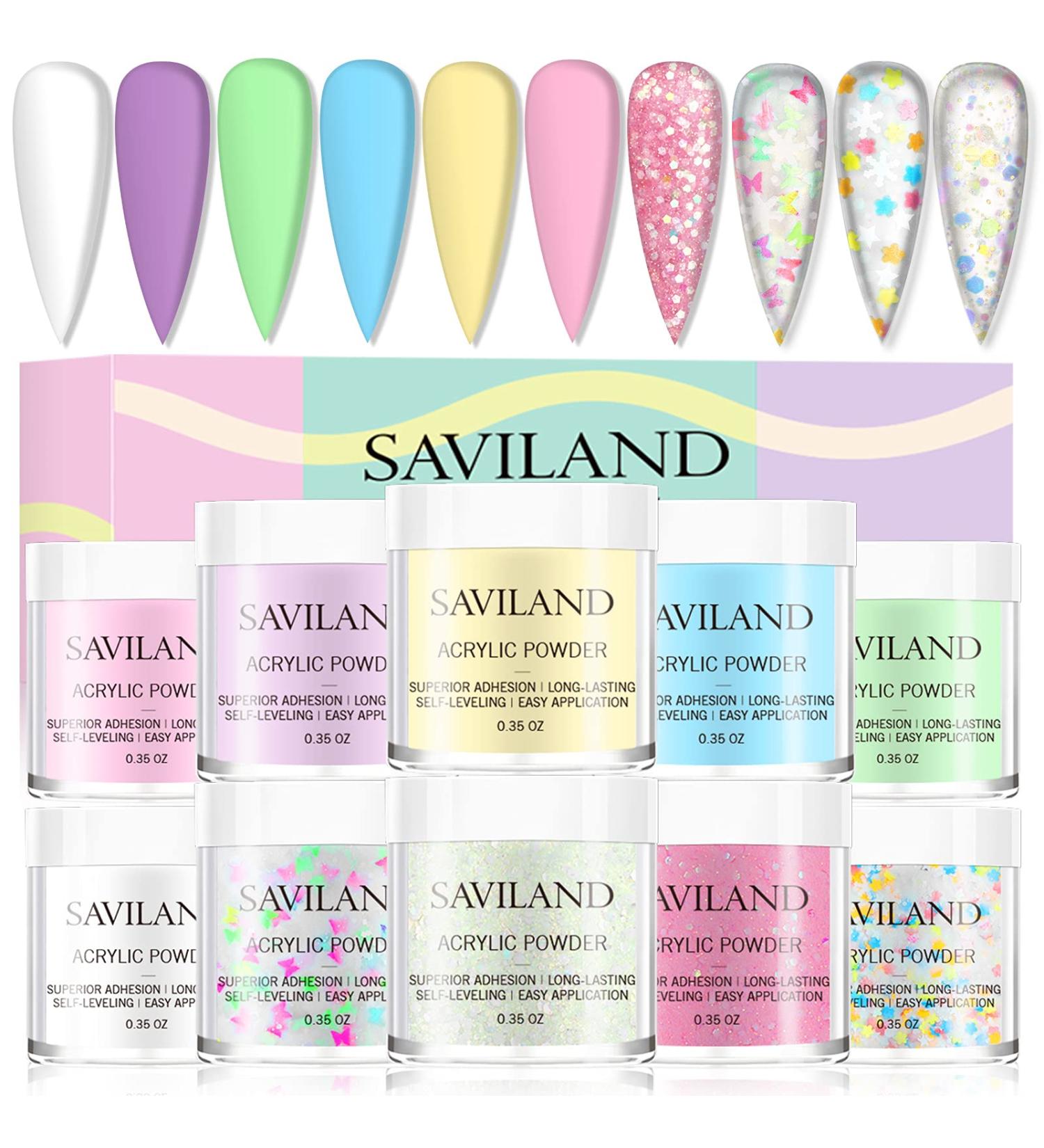 Saviland Acrylic Powder Set - 10 Colors Spring Summer Series | Professional Polymer Nail Set for Extensions & Carving - C-Color Girl - Buy Online on SooperMarket.com