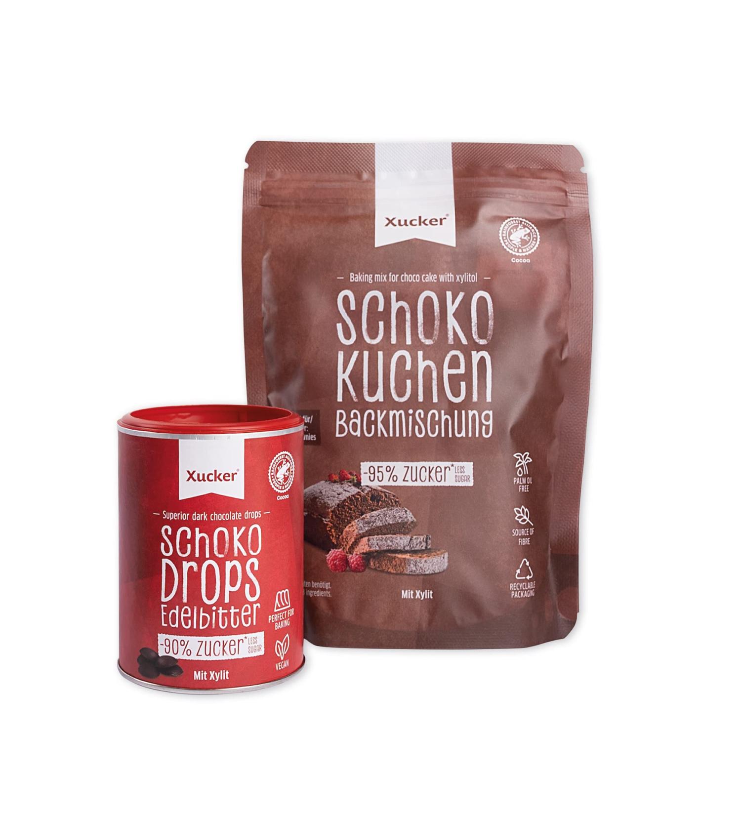 Xucker Chocolate Cake Set - Low-Sugar Muffin & Brownies Baking Mix with Vegan Chocolate Drops - International Shipping Available - Buy Online on SooperMarket.com