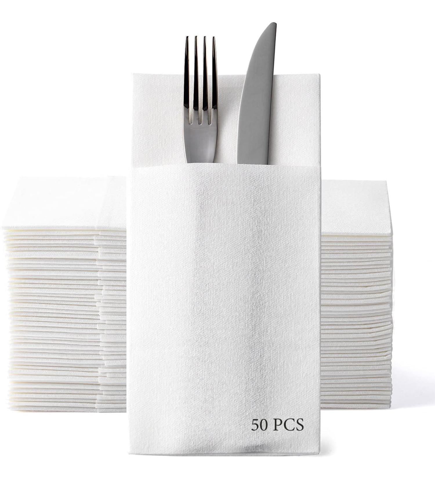 LEKOCH 100 PCS White Disposable Napkins - Premium Air Laid Fabric Napkins for Weddings & Events - 43x30 Cutlery Bags Included - High Quality - Buy Online on SooperMarket.com