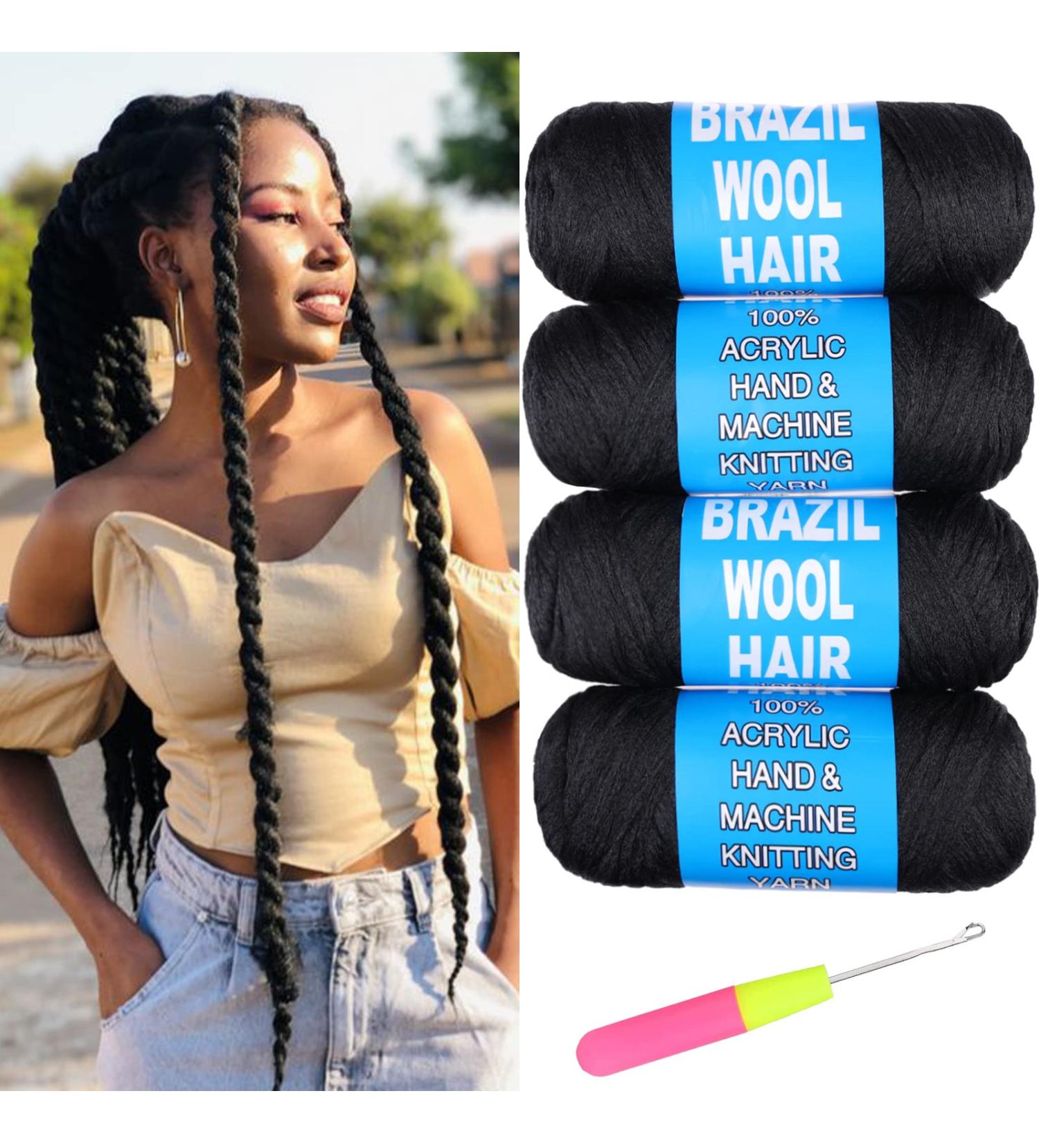 RuiYok 4Pcs Natural Black Brazilian Wool Hair for Braids - Acrylic Hand Knitting Yarn for Hair Braiding & Extensions - Jumbo Braids, Faux Locs & Senegalese Twists (1B) - Buy Online on SooperMarket.com