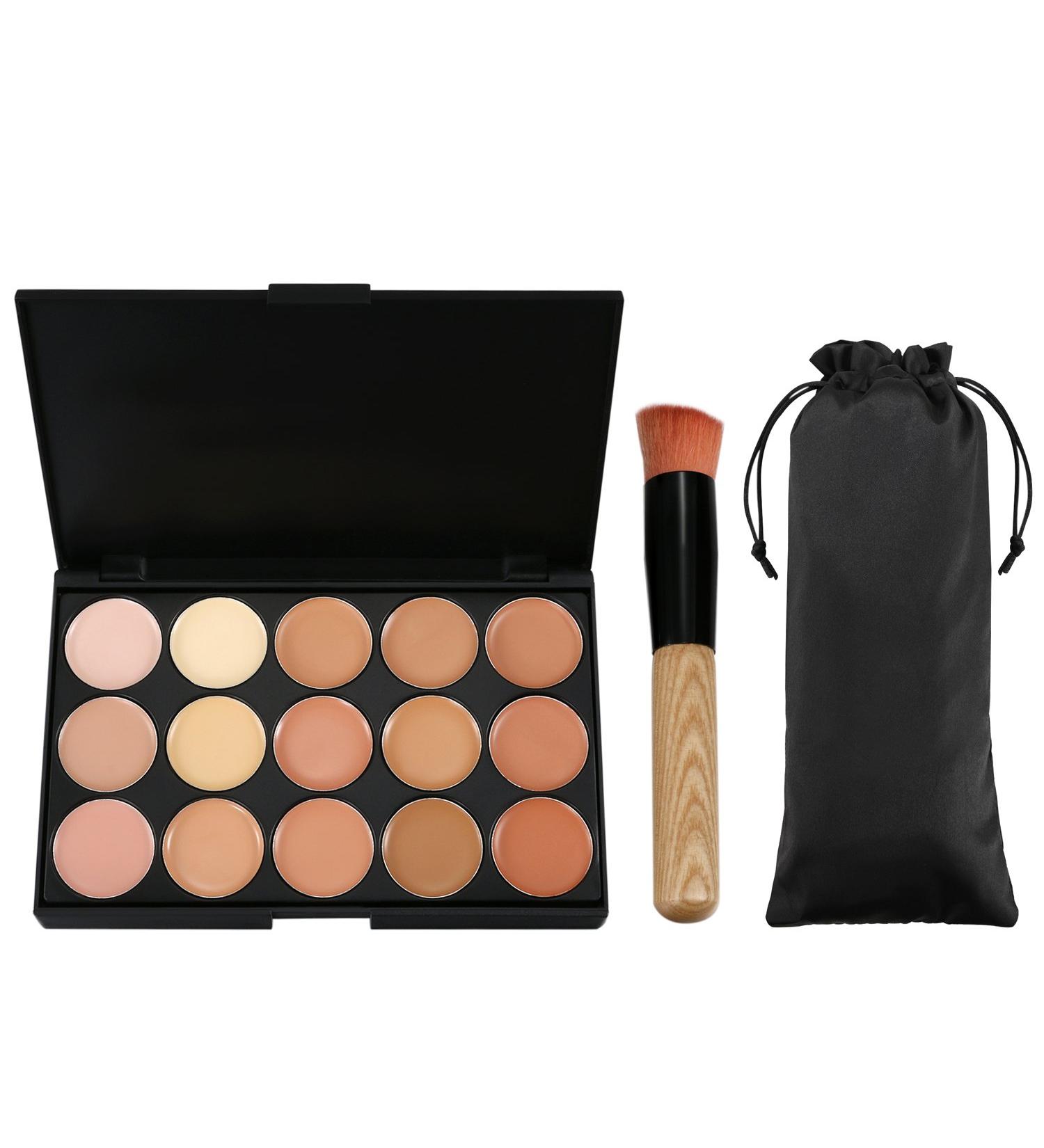 Vtrem 15 Colors Contour Palette Kit - Camouflage Concealer & Eyeshadow Makeup Set with Powder Brush - Perfect Christmas Gift - Buy Online on SooperMarket.com