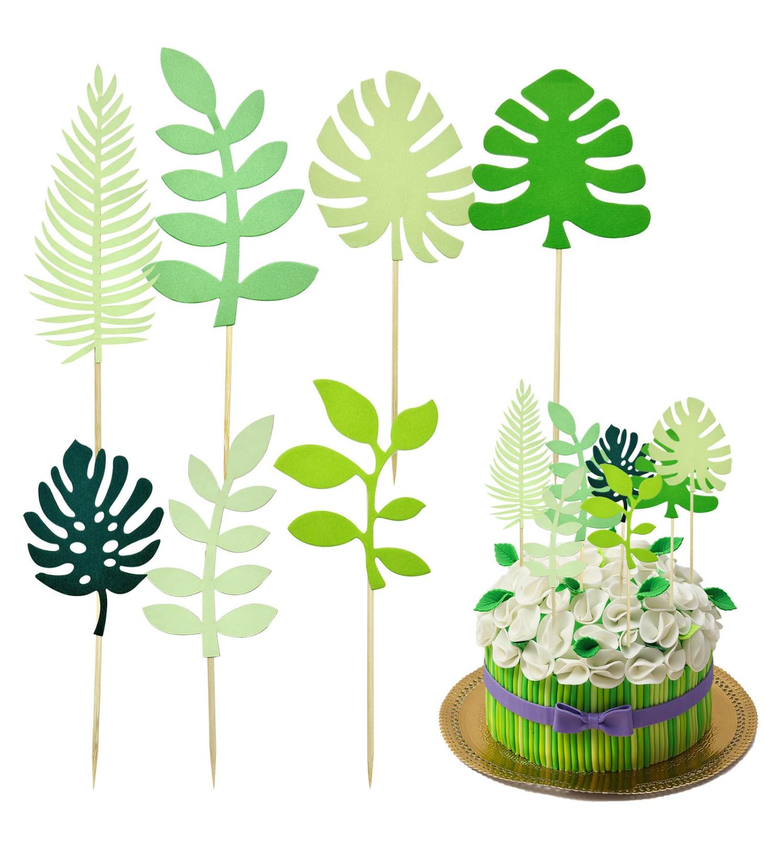 14 PCS Tropical Leaves Cake Topper Personalised Artificial Palm Leaves Glittery Tropical Jungle Cake Topper Tropical Party Jungle Hawii Summer Theme Birthday Party Supplies Cake Decorations - Buy Online on SooperMarket.com