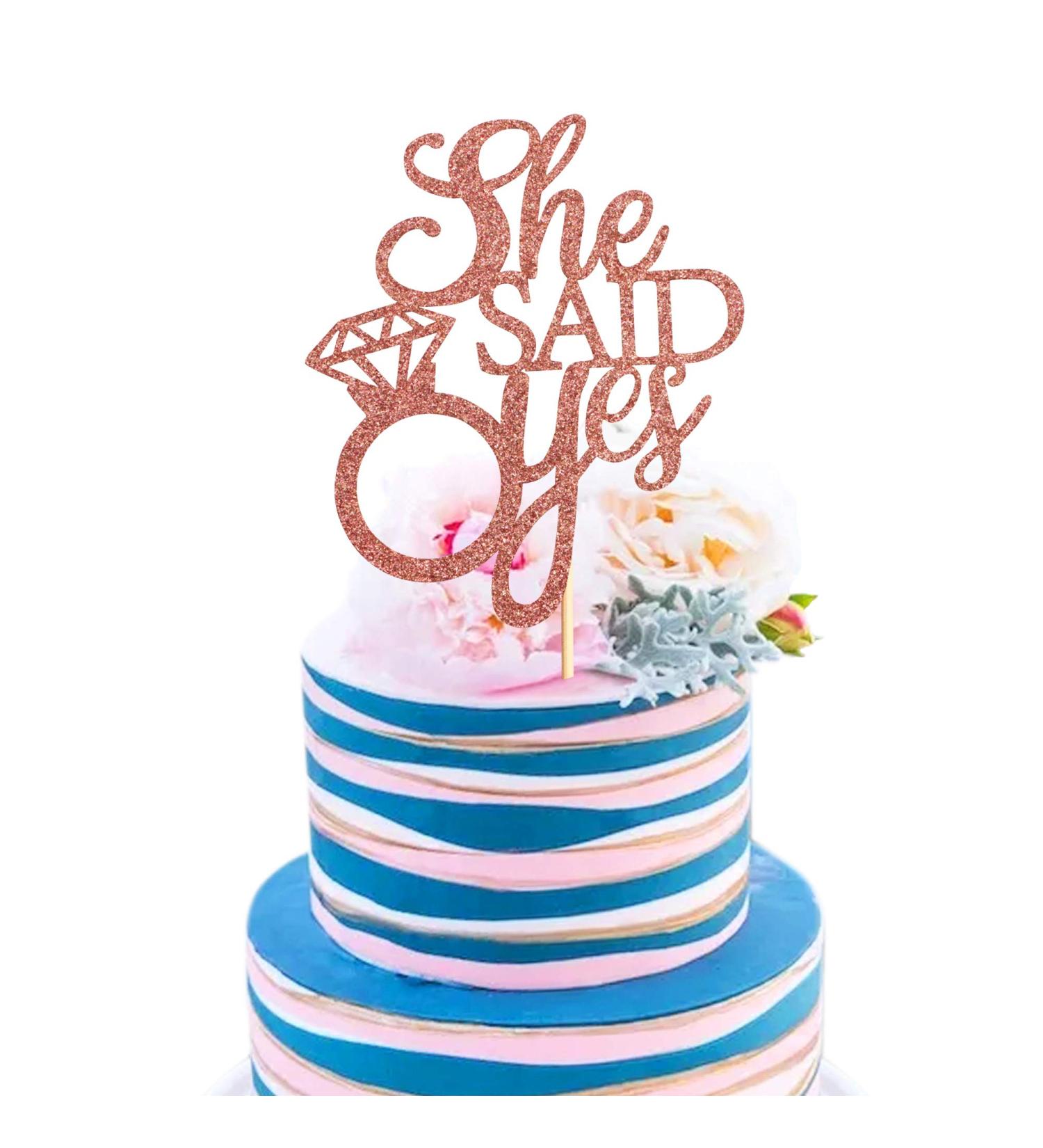 Unimall Rose Gold 'She Said Yes' Cake Topper - Perfect for Engagement Bridal Shower & Bachelorette Party Decorations | Multi-Color Delivery Available - Buy Online on SooperMarket.com