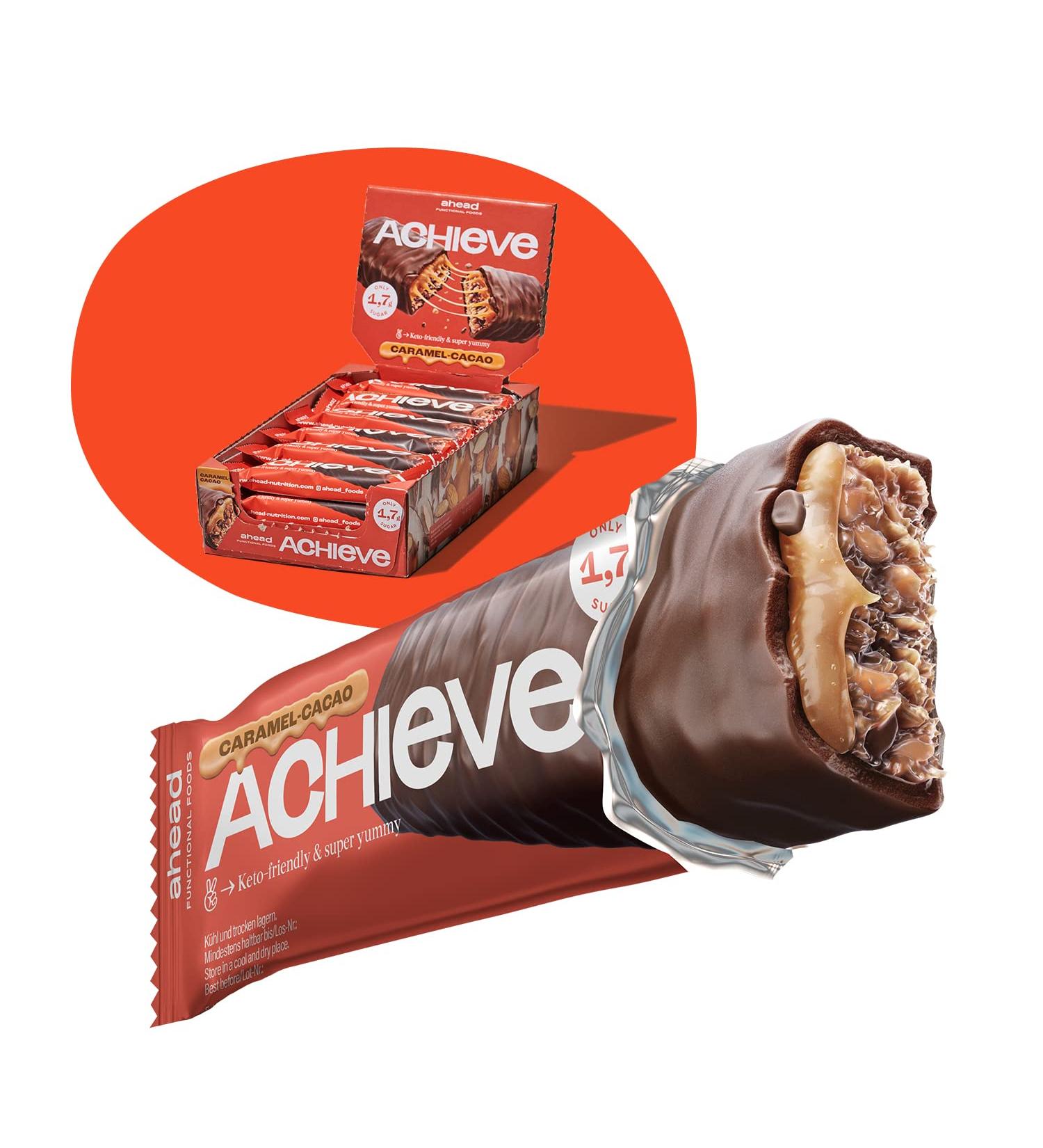 ahead ACHIEVE Keto Chocolate Bars 18x35g | Caramel Cacao Low Carb Sugar Free with MCT-Fats | 100% Natural Keto & Healthy Snacks - 18 Count - Buy Online on SooperMarket.com