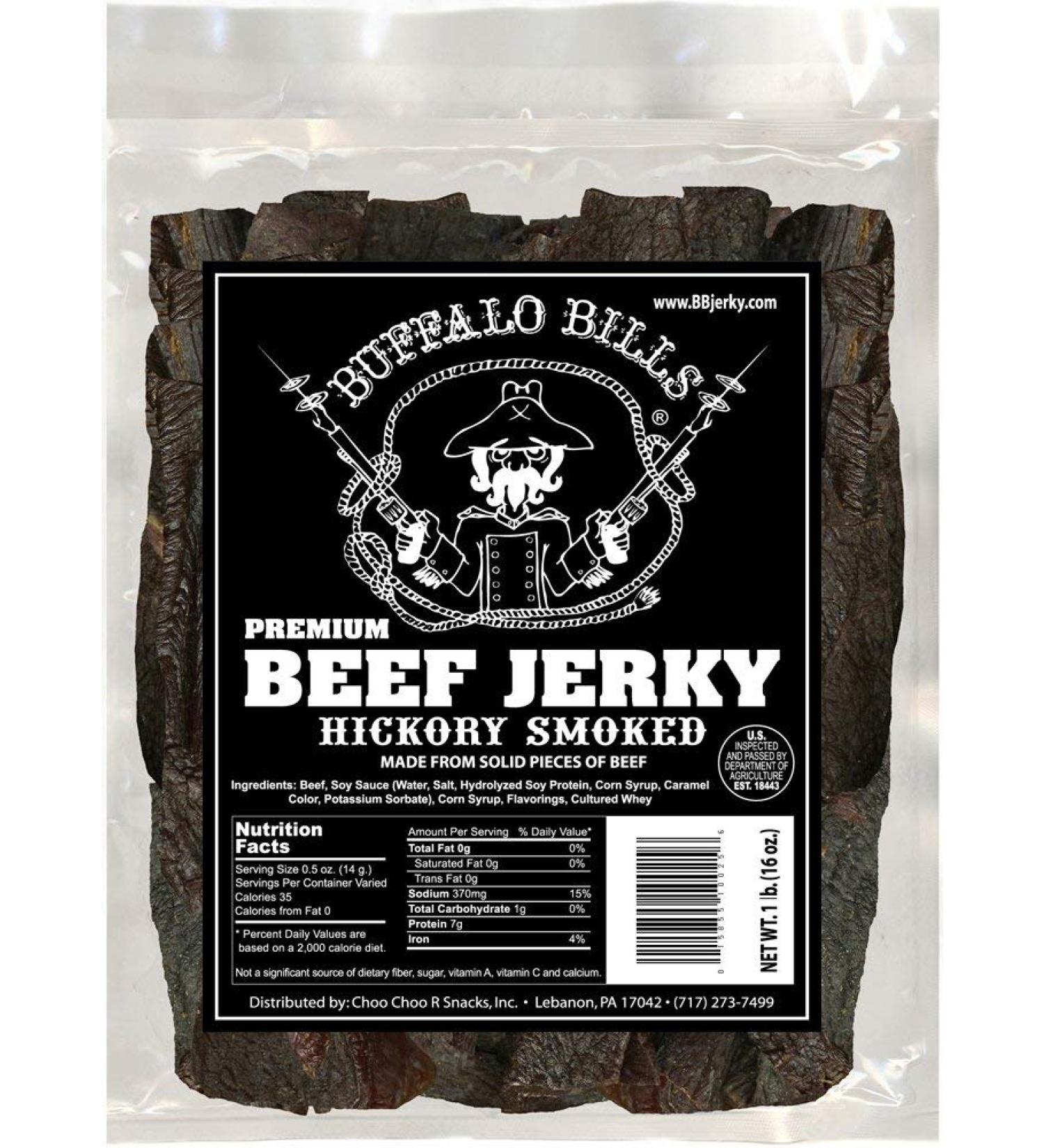 Buffalo Bills Hickory Smoked Beef Jerky 16oz - Premium Hickory Flavored Snack Pieces - Buy Online on SooperMarket.com