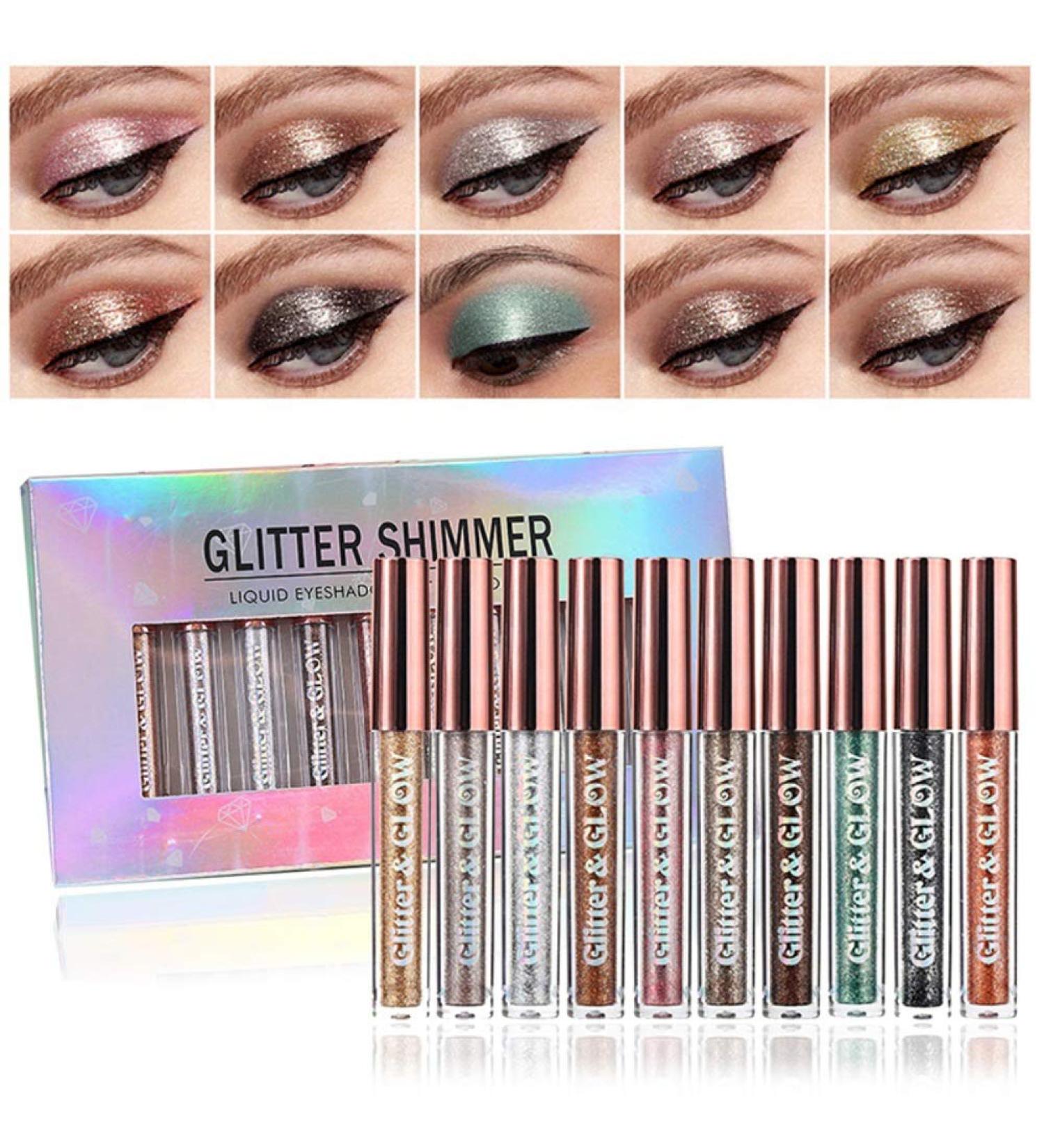 Liquid Glitter Eyeshadow Set Reddhoon 10 Colors Long Lasting Waterproof Shimmer Glitter Eyeshadow Quick Drying Naked Smokey Eye Looks Sparkling Eye Shadow Makeup Kits - Buy Online on SooperMarket.com