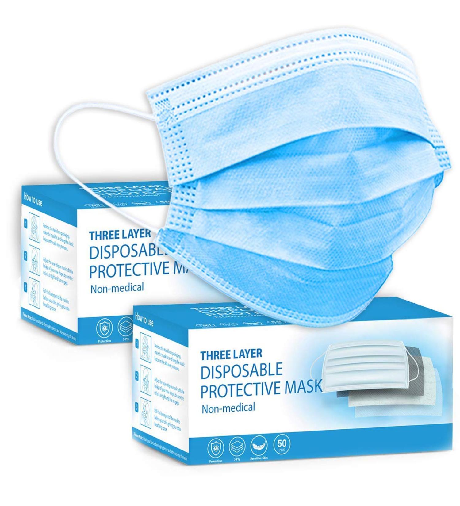 FARIL 100 PCS 3-Layer Protective Disposable Face Masks | Breathable with Elastic Earloops | UK Seller - Buy Online on SooperMarket.com