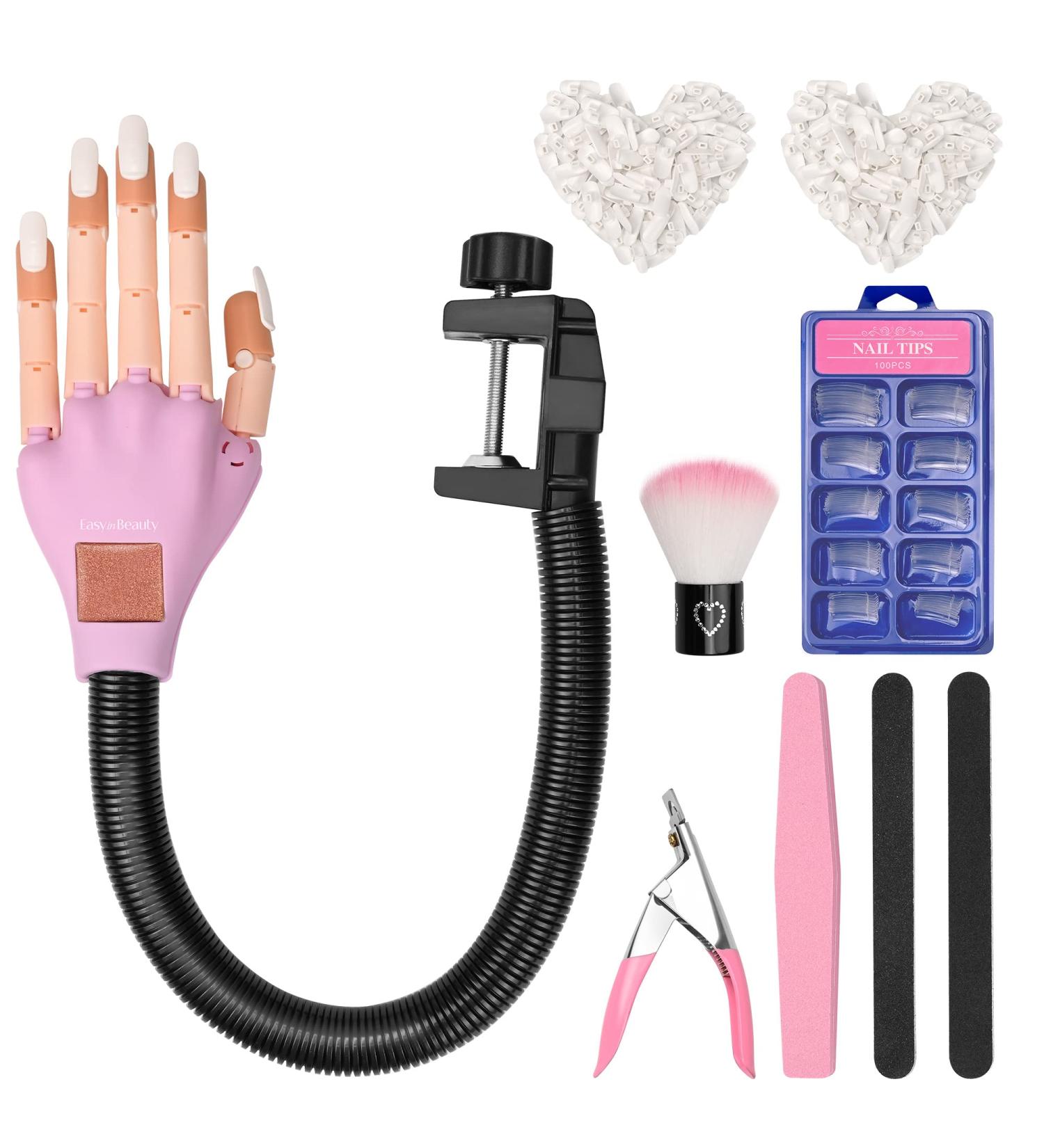 Flexible Practice Hand for Acrylic Nails + 300PCS Nail Tips & Tools - Nail Technician Training Kit - Buy Online on SooperMarket.com