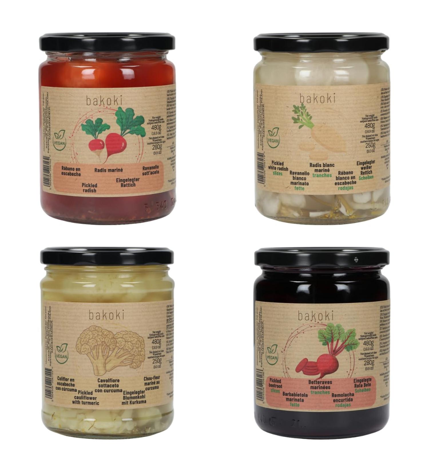 Bakoki Premium Inserted vegetables - radishes cauliflower with turmeric beetroot radish - 4 x 480g (4 -pack) vegetable set 480 g (4 Pack)