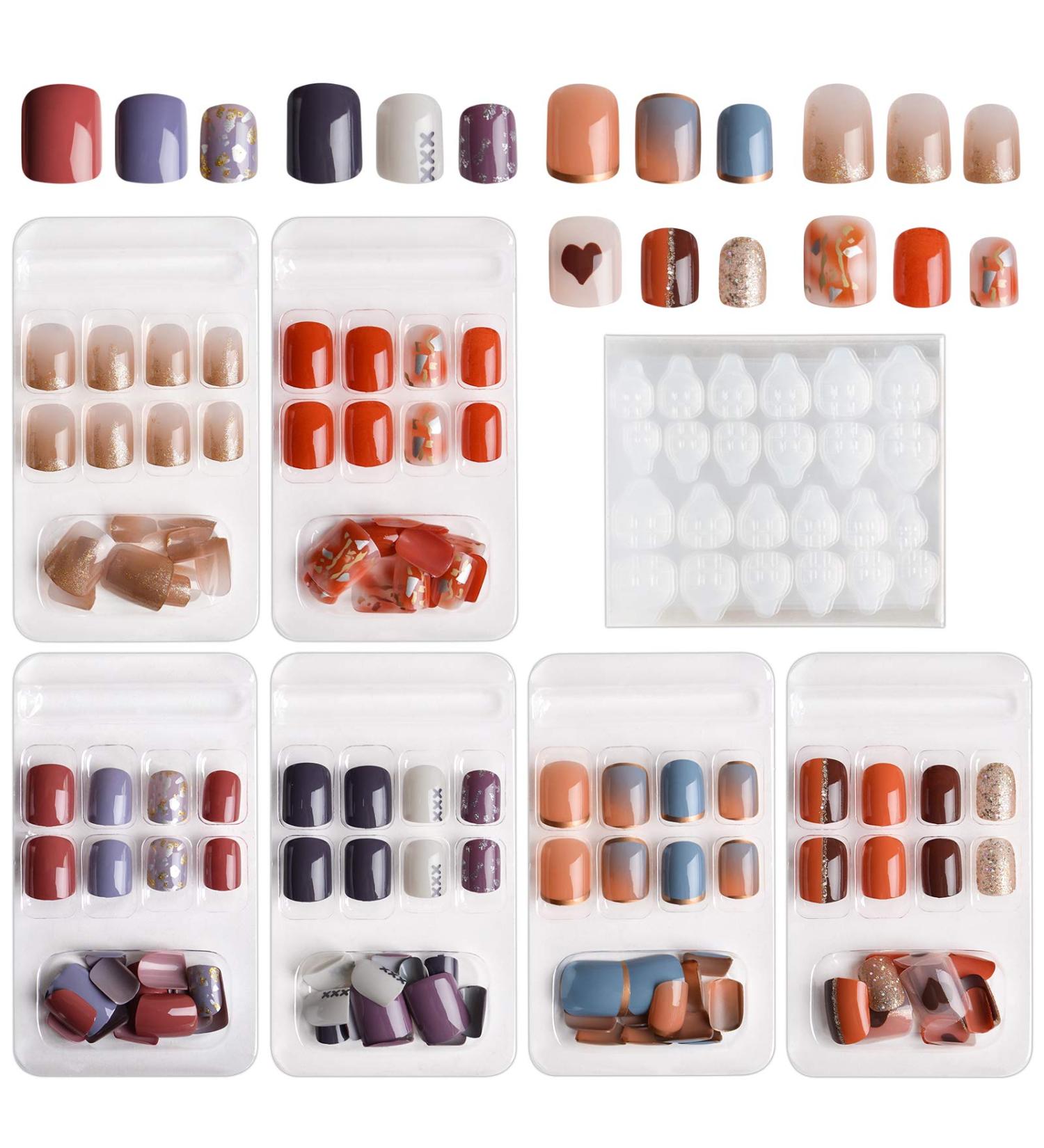 Kalolary 144PC False Nails Set - Complete Acrylic Fingernails with Nail Glue Stickers for Women & Girls | DIY Nail Art & Decoration - Buy Online on SooperMarket.com