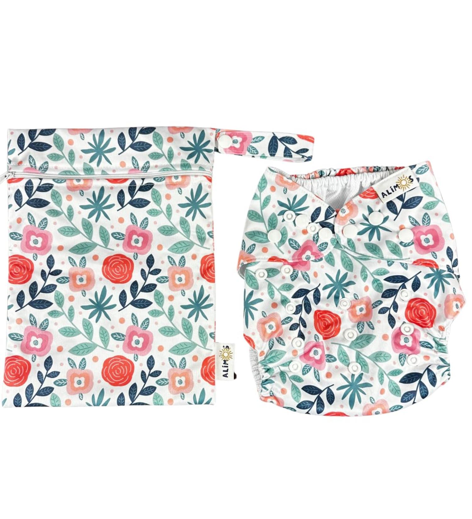 Alimos Swim Nappy & Waterproof Bag Set | Reusable for Babies 0-3 Years | UK Brand | Leaf Design - Buy Online on SooperMarket.com