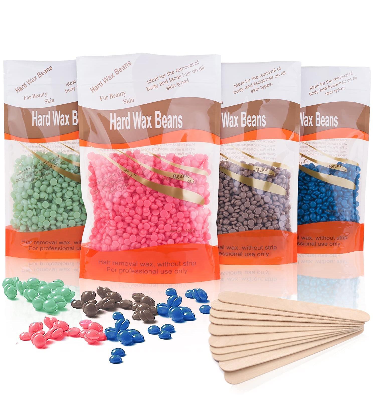 Hard Wax Beads 4 X 100G Painless Hard Wax Beans with 10 Applicators Professional Wax Beads for Eyebrow Armpit Bikini Back Chest Legs Painless Hair Removal 4 Packs Wax - Buy Online on SooperMarket.com