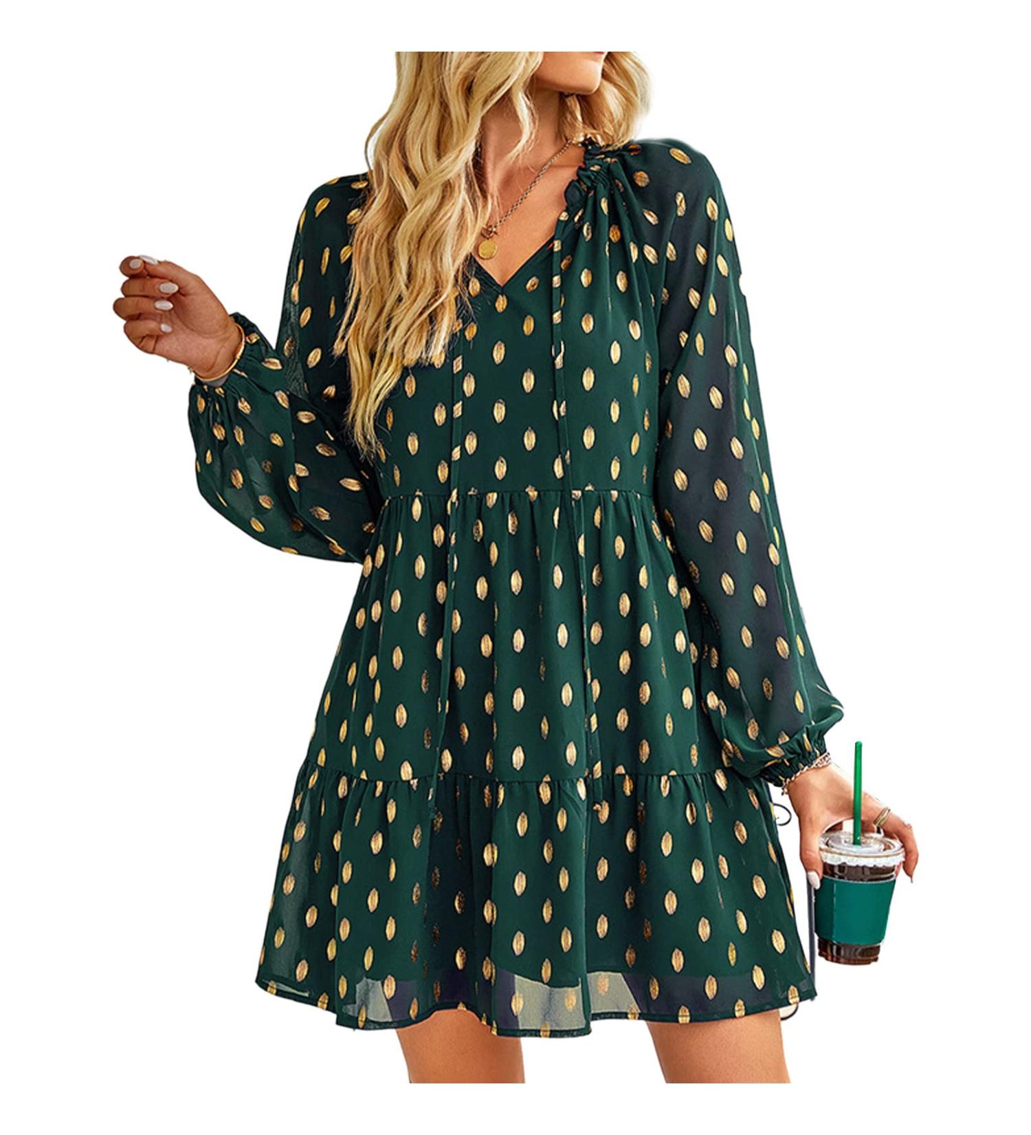 Naroote Womens Fashion Dress V-Neck Breathable Drawstring Travel Dress for Business Women Small Dark Green - Buy Online on SooperMarket.com