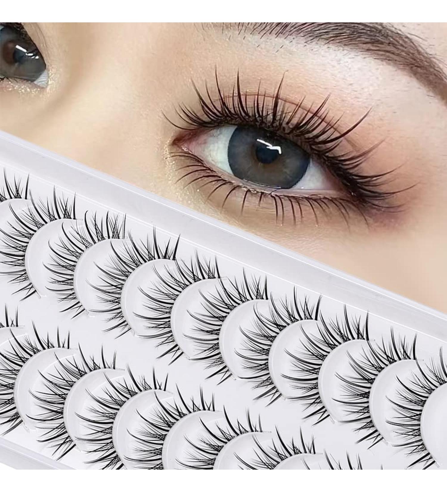 Outopen Manga Lashes 10 Pairs Pack - Japanese Anime & Korean Asian Style | Natural Look, Wispy Spiky, Short Fake Eyelashes with Clear Band - C-Clear Band Y6 | 8-13mm - Buy Online on SooperMarket.com