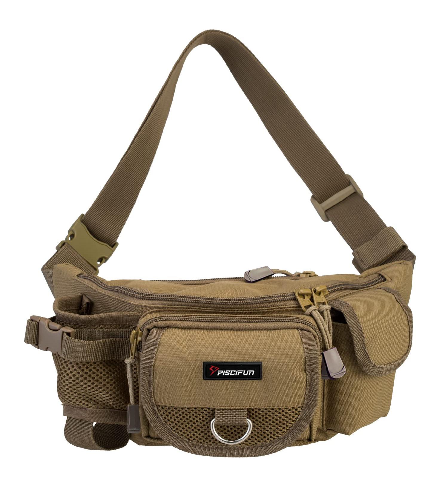 Piscifun Adjustable Waist Fishing Tackle Bag | Portable Water-Resistant Fanny Pack | Multi-function Outdoor Fly Fishing Storage | Small Bag in Khaki - Buy Online on SooperMarket.com