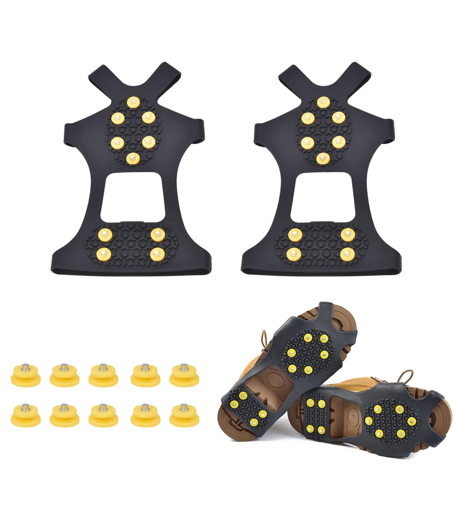 10-Stud Ice Cleats Shoe Spikes - Slip-On Crampons for Winter Outdoor Sports & Climbing - International Shipping Available - Buy Online on SooperMarket.com