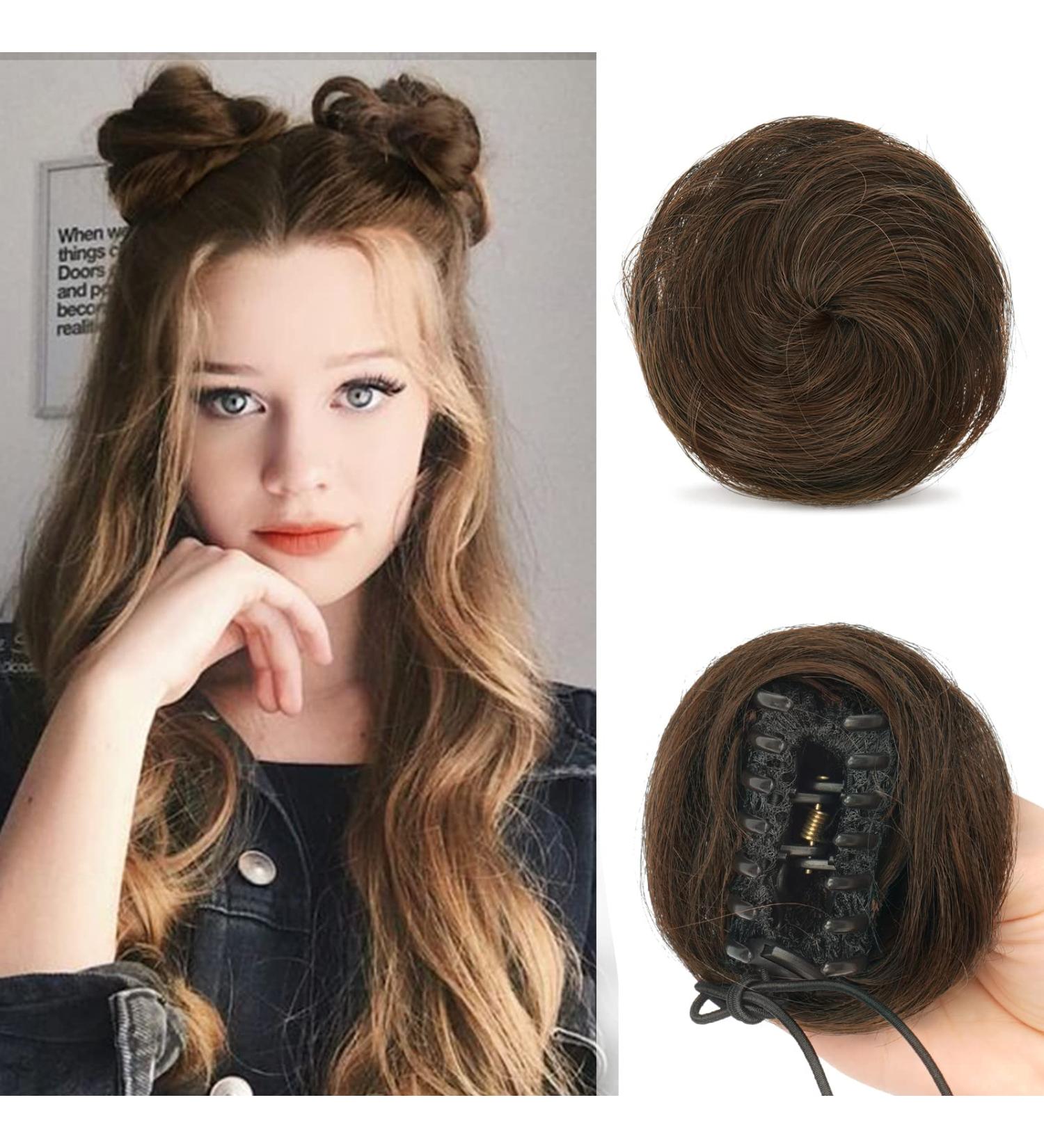 Sofeiyan 2PCS Mini Claw Clip Cat Ears Hair Bun Extension - Darkest Brown & Light Auburn Mixed - Buy Online on SooperMarket.com