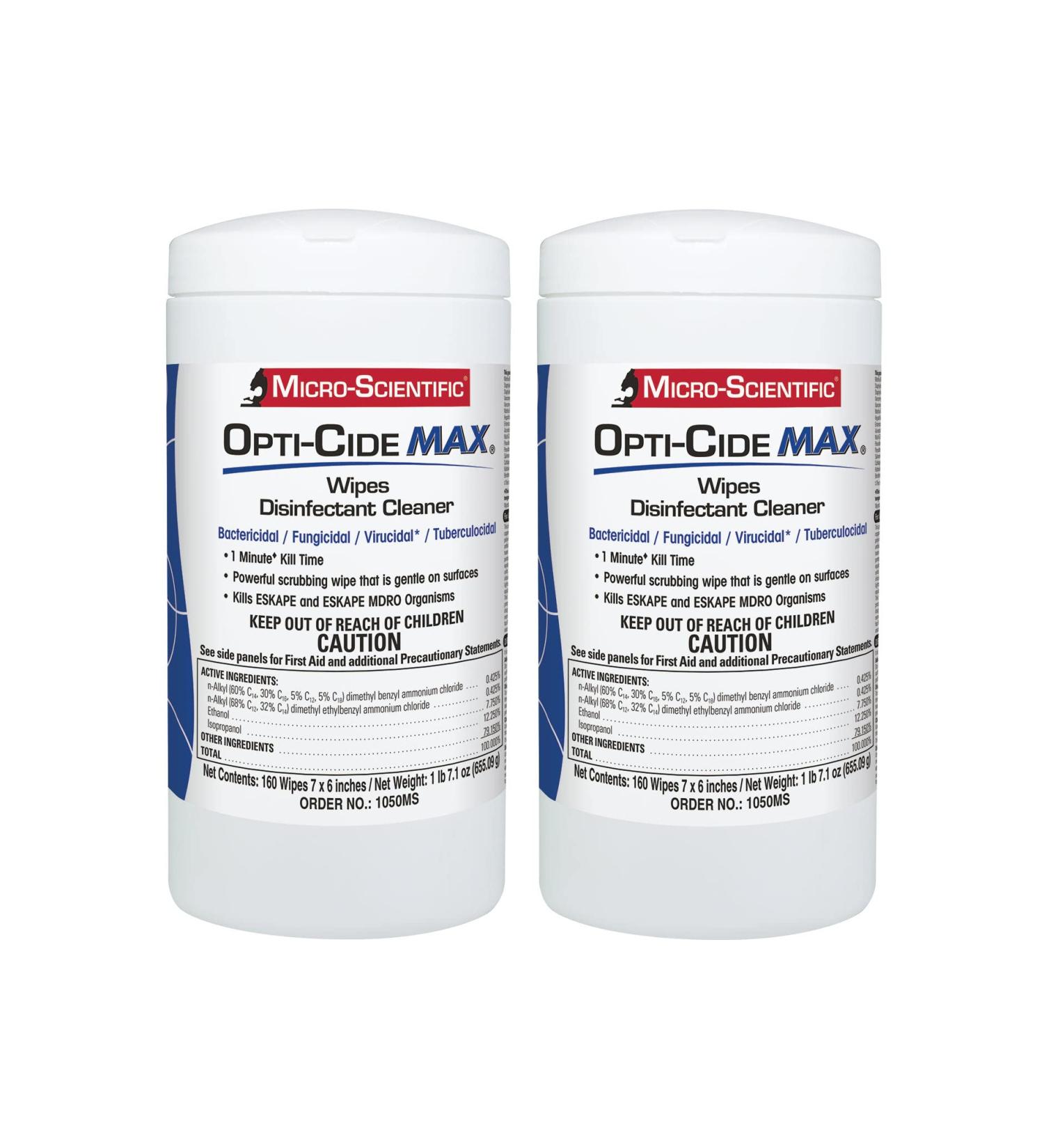 Micro-Scientific Opti-Cide Max Disinfecting Wipes (2 Pack) - 320 Hospital Grade EPA Registered Wipes - Buy Online on SooperMarket.com