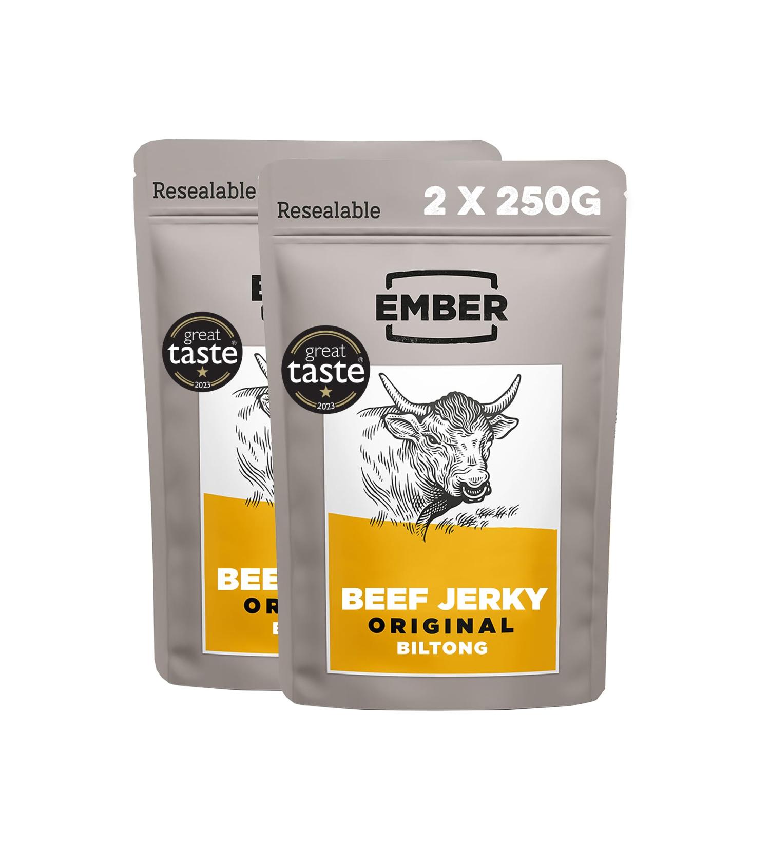 Ember Snacks Biltong - High Protein Beef Snack (2x250g Original) - Premium British & Irish Beef - Healthy 2 Pack - Buy Online on SooperMarket.com