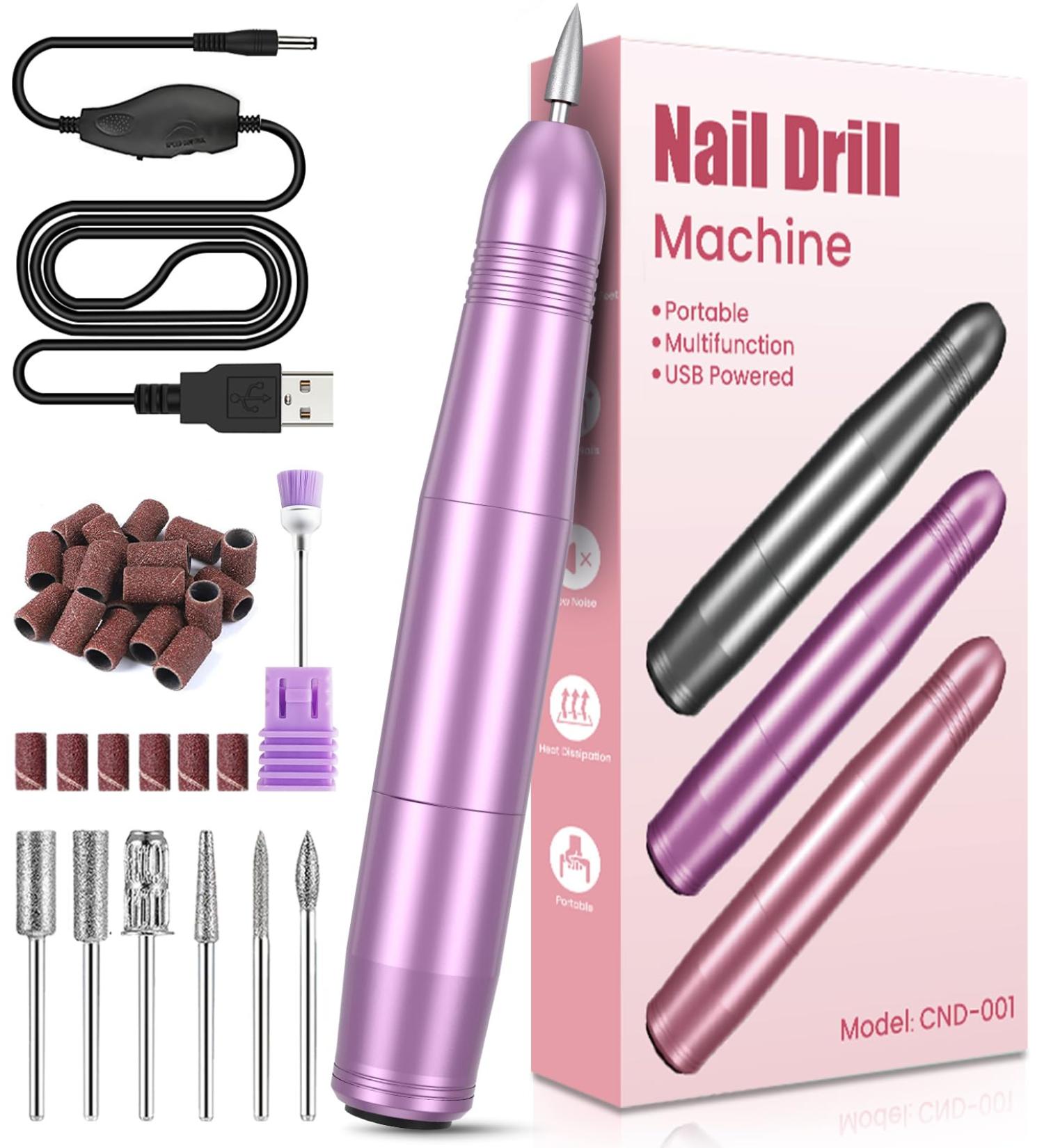 Electric Nail Drill Kit | Professional 20000 RPM E File for Acrylic Nails & Gel | Adjustable Speed Electric Manicure Pedicure Set | Perfect Gift for Beginners & Women - Purple - Buy Online on SooperMarket.com