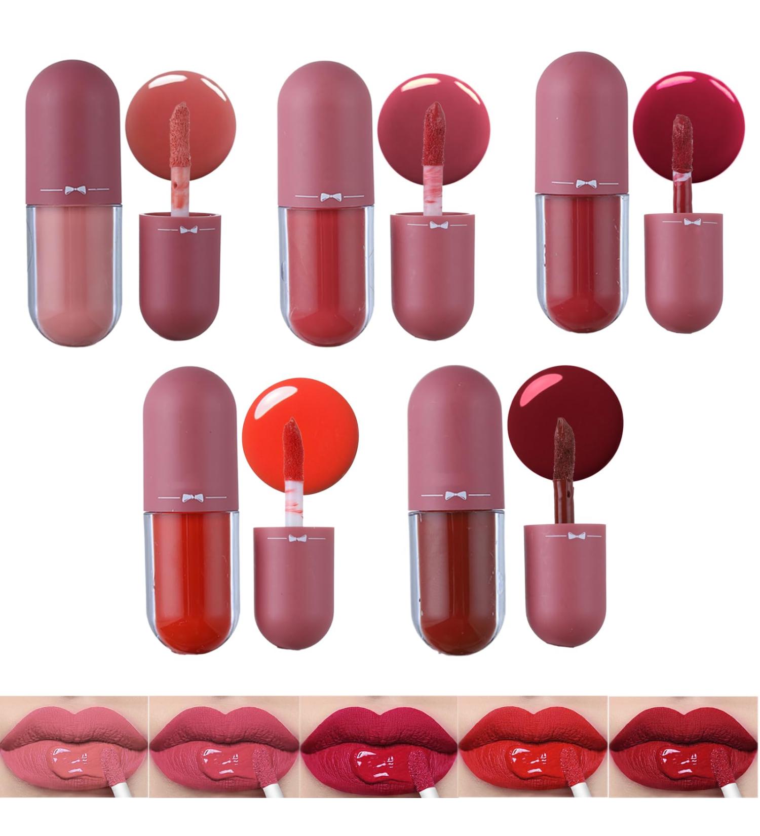 Korean Lip Gloss Mini Lip Tint Stain Set - Long Lasting & High Pigment - 5 Colors - Moisturizing Velvet Lip Tint - Matte Liquid Lipstick - 2 Fl Oz - Buy Online on SooperMarket.com