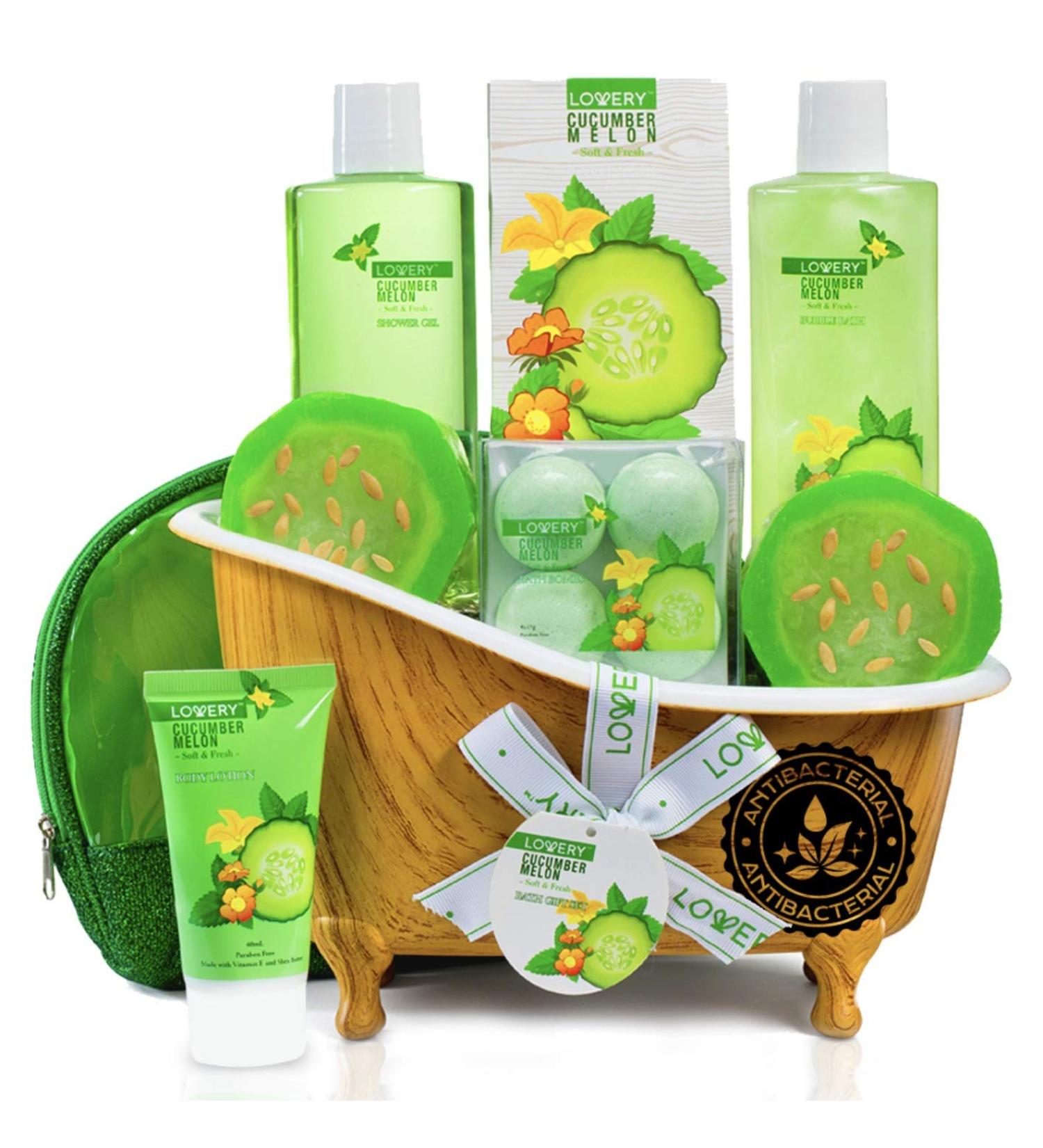 Fathers Day Home Spa Bath Basket Gift Set - Aromatherapy Kit with Natural Cucumber & Organic Melon - 12pc Skin Care Set for Men & Women - Buy Online on SooperMarket.com