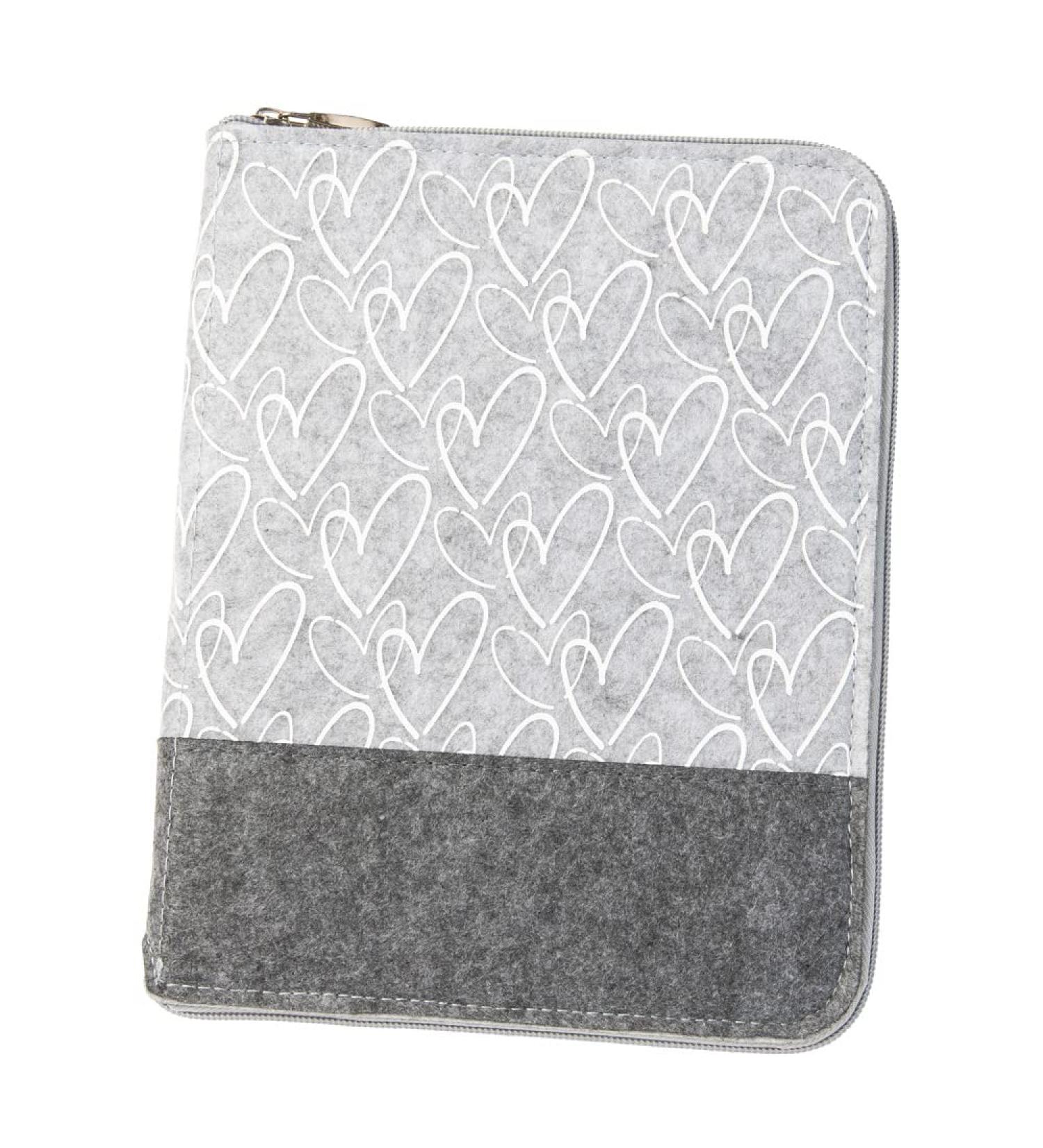 Luxdag A5 Moms Organizer with Zipper - Customizable Felt Cover for Mother's Pass Ultrasound Pics & Vaccination Record - Perfect Gift for Expecting Mothers - Light Gray/Heart Design - Buy Online on SooperMarket.com