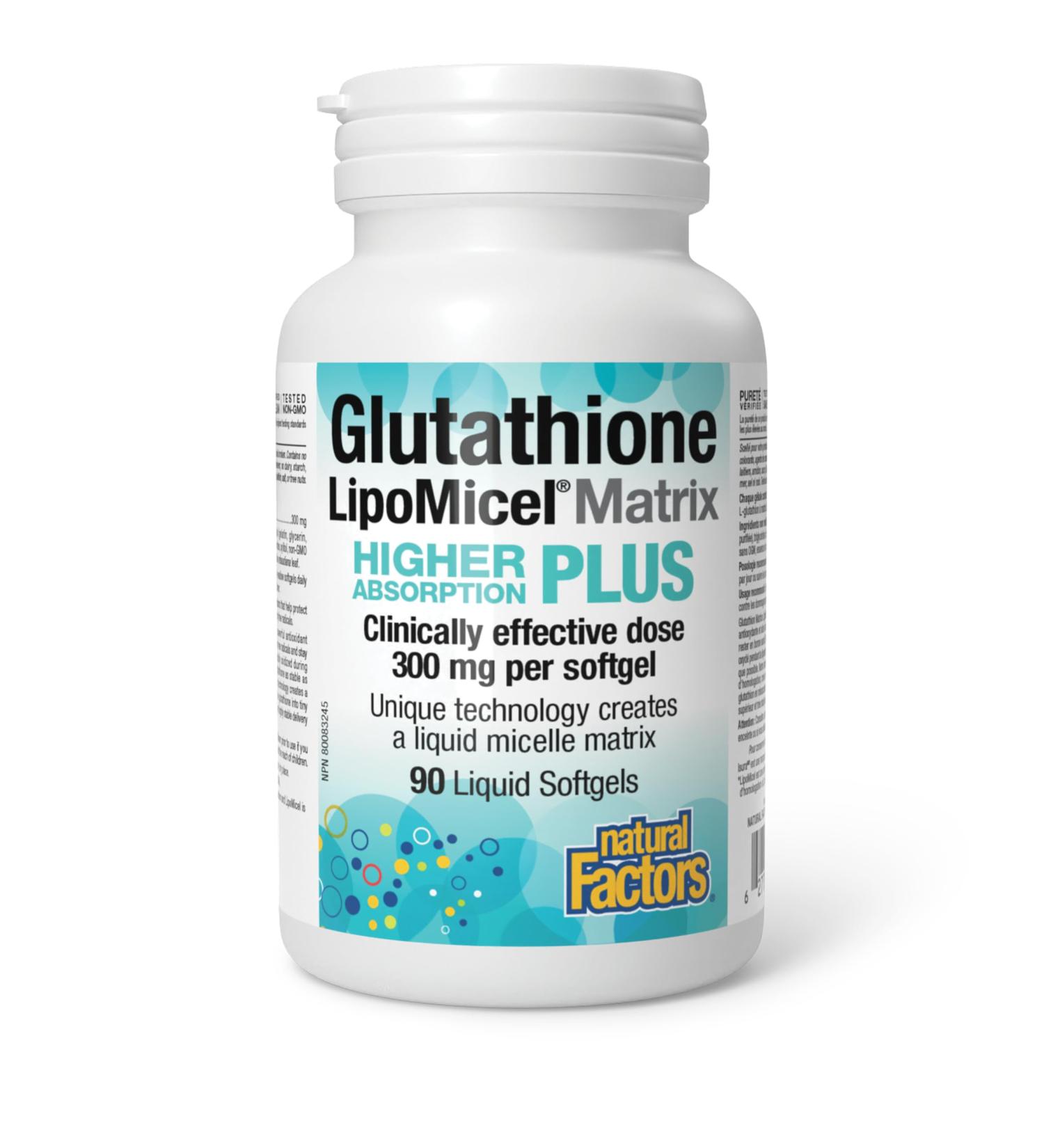 Natural Factors Glutathione LipoMicel Matrix 300mg per softgel 90 liquid softgels Antioxidant Support High Absorption Easy to Swallow