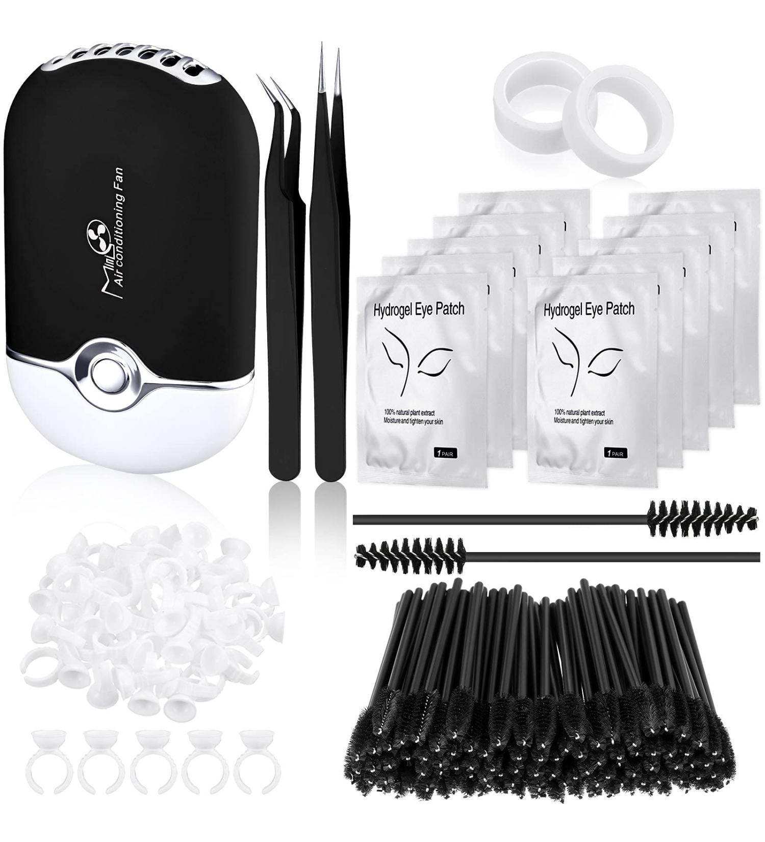 Honoson Eyelash Extension Supplies Kit with USB Air Conditioning Blower, Tweezers, Disposable Mascara, Glue Ring Holder, Tapes, and Under Eye Gel Pads - Buy Online on SooperMarket.com