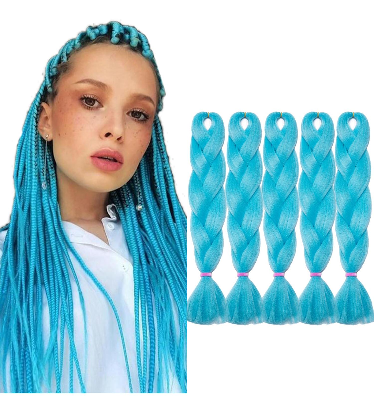 Tess Braids Extensions Blue 60 cm - 5 Pack Jumbo Kanecalon Hair Extensions for Box Braids | 100g Bundle - Buy Online on SooperMarket.com