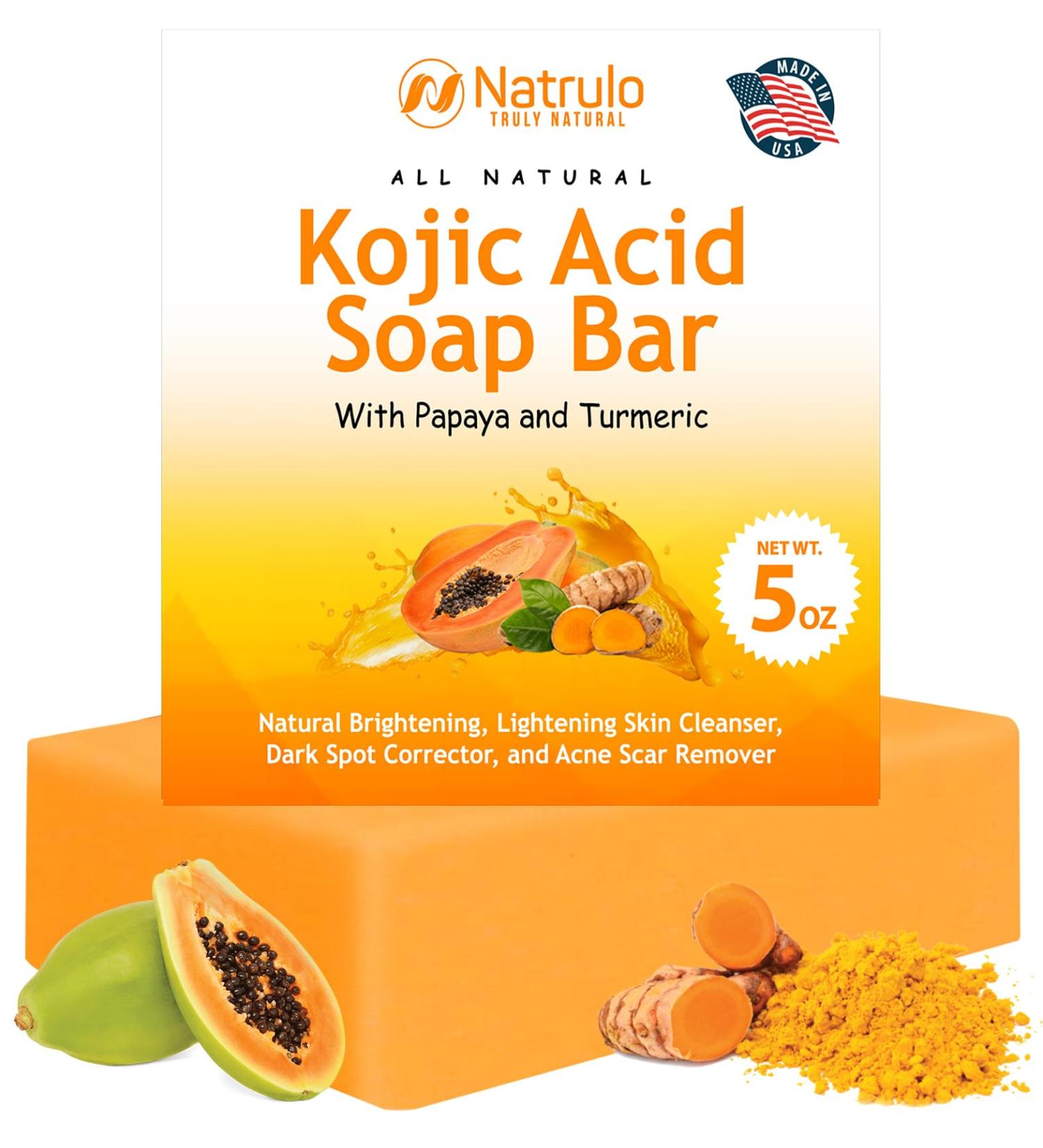 Kojic Acid Soap for Hyperpigmentation - Brightening Papaya & Turmeric Cleanser for Face & Body - Reduces Acne Scars & Evens Skin Tone - All Skin Types - Made in USA - Buy Online on SooperMarket.com