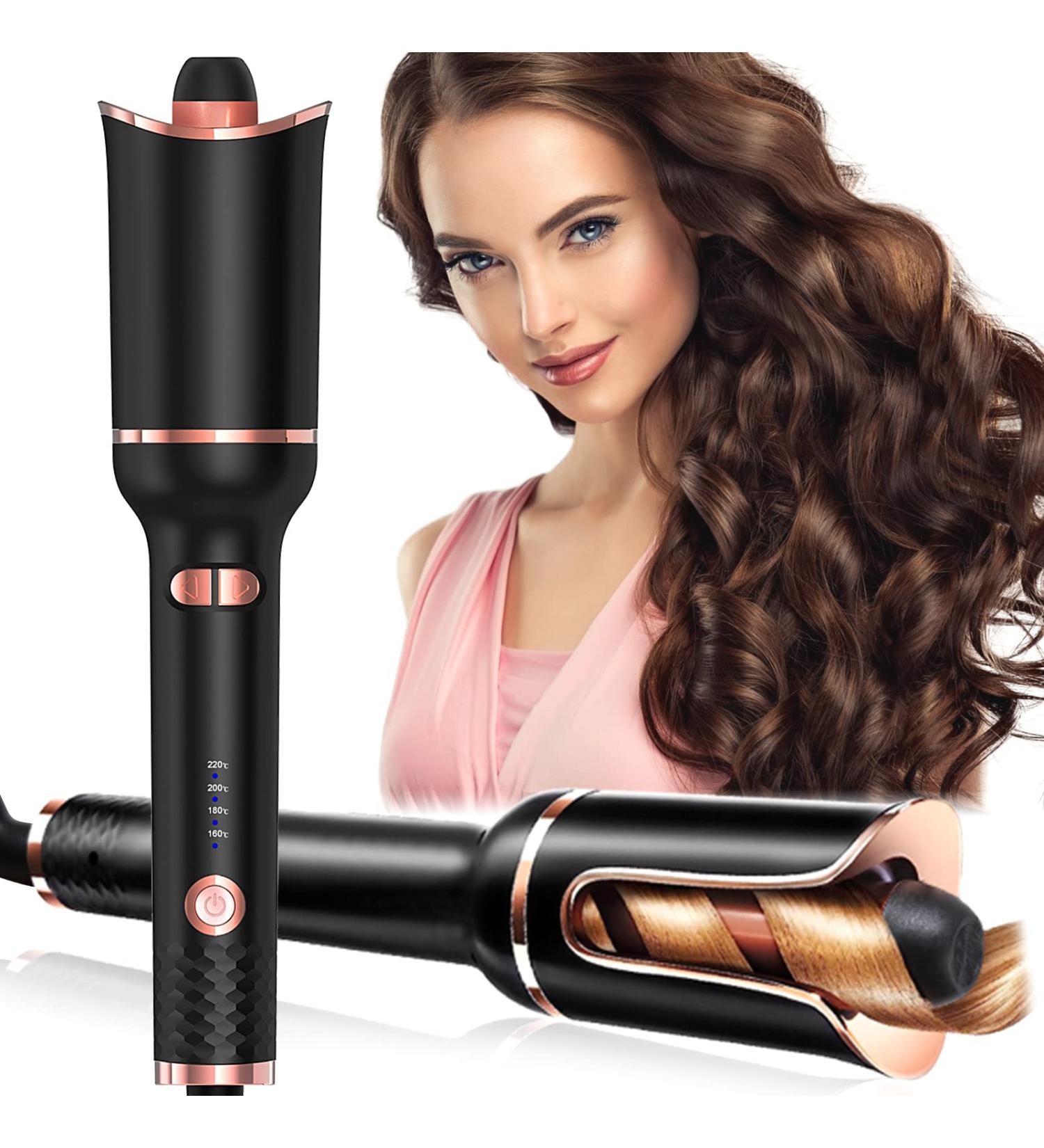 Automatic Hair Curler | 1 Curling Iron with Large Slot Auto Rotating 4 Temps & 3 Timer Settings | Dual Voltage & Auto Shut-off for Perfect Curls - Black - Buy Online on SooperMarket.com