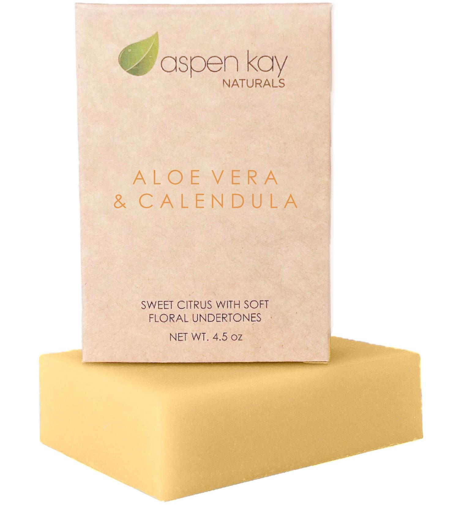 Organic Aloe Vera & Calendula Soap for Face & Body by Aspen Kay Naturals - Handmade in USA - Natural Ingredients - 4.5 oz Shaving Soap - Buy Online on SooperMarket.com